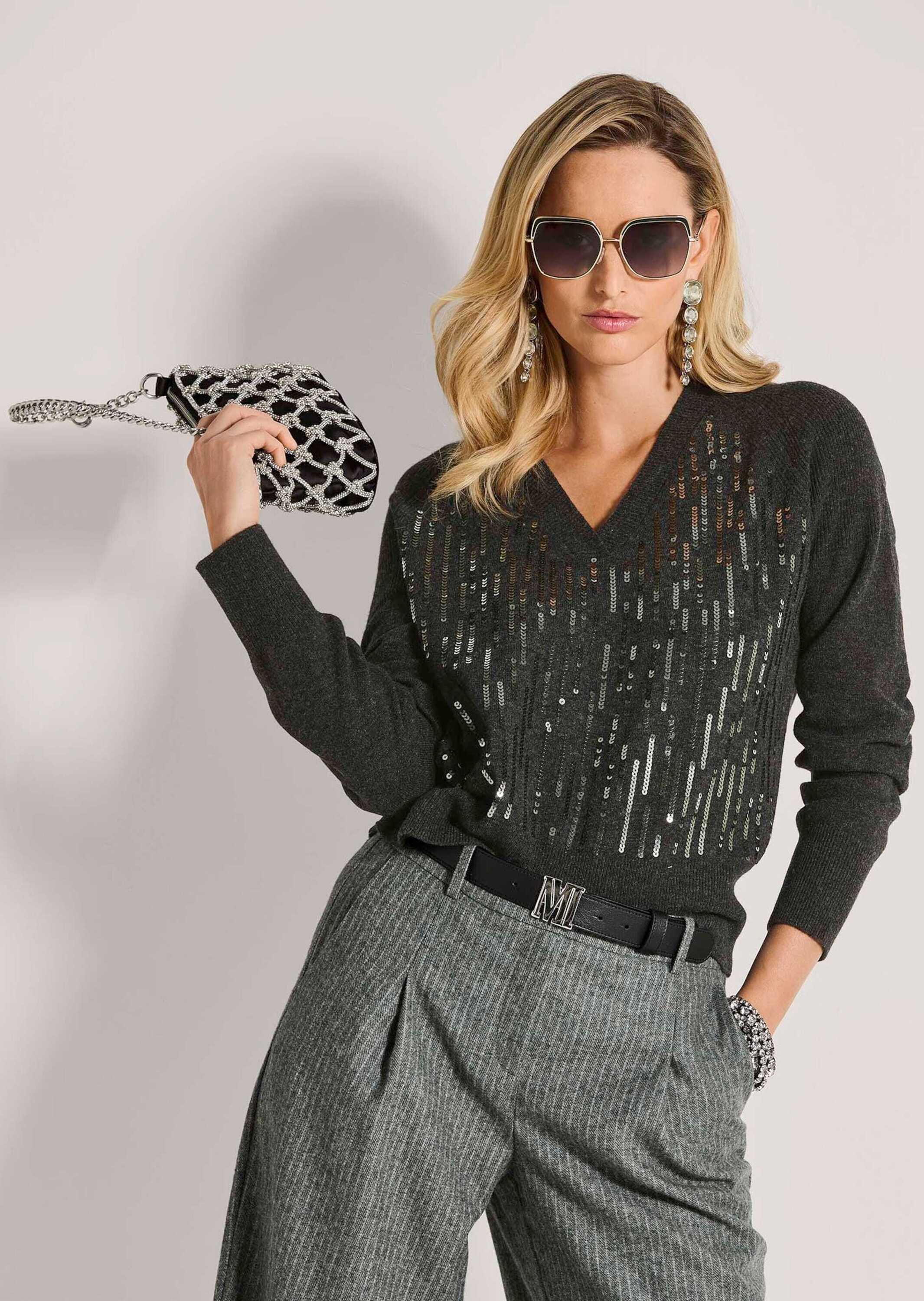 MADELEINE Longpullover »Feinstrickpullover Eleganter Wollpullover mit stilvollen Pailletten« Hochwertiges Naturgarn