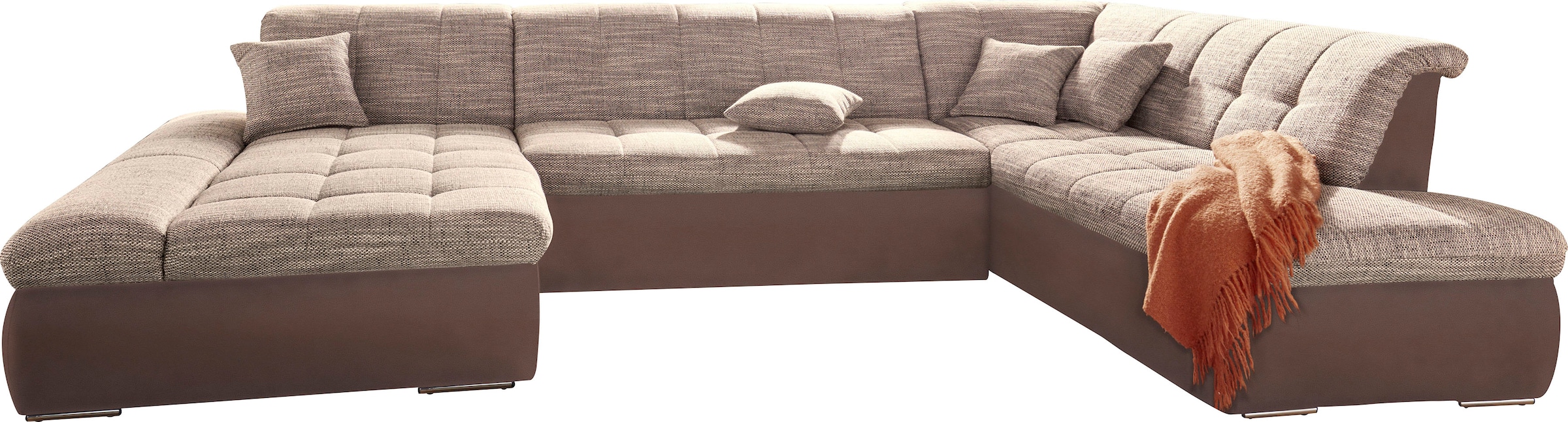 DOMO collection Wohnlandschaft »Moric Luxus incl. Zierkissen«, U-Form, bis 140kg pro Sitzplatz belastbar, XXL B/T/H: 353/216/80 cm