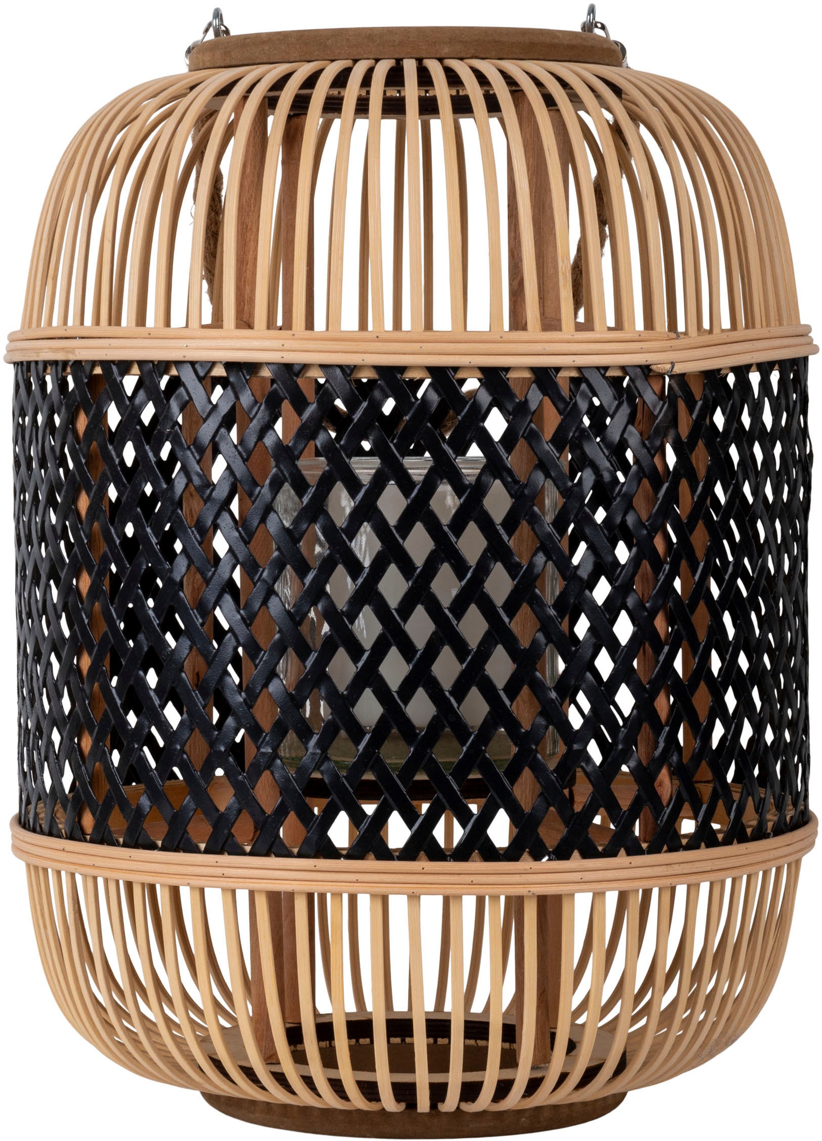 näve LED Dekolicht »Korbinian« 1 Stk. Warmweiß Rattankorb natur/schwarz mit Griff inkl. Solarkerze mit Flammeneffekt