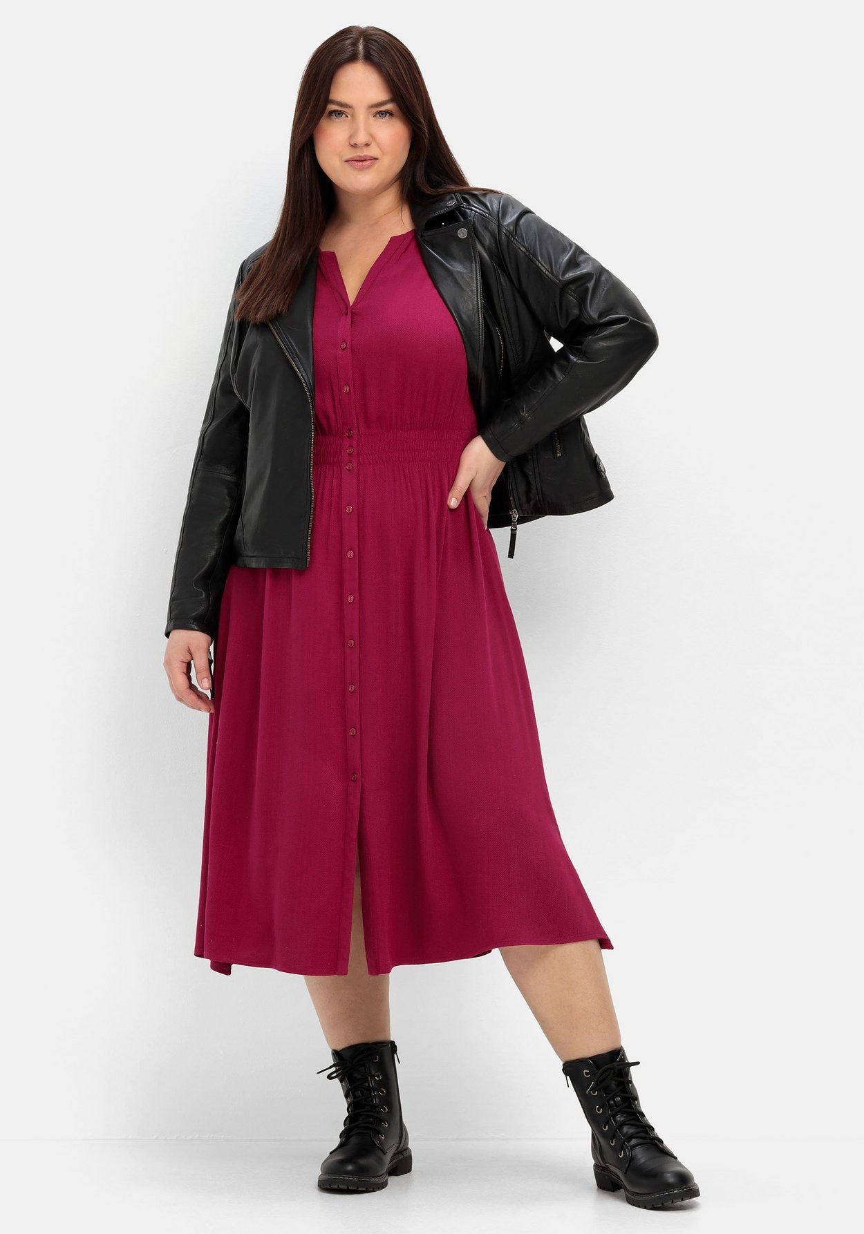 Sheego Lederjacke »Bikerjacke aus Lammnappa, im Biker-Stil«