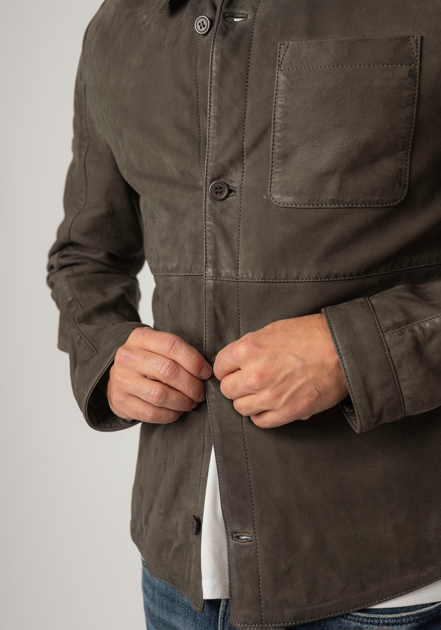 Mauritius Lederjacke »MMJemmo«, mit Hemdblusenkragen, Knopfleiste