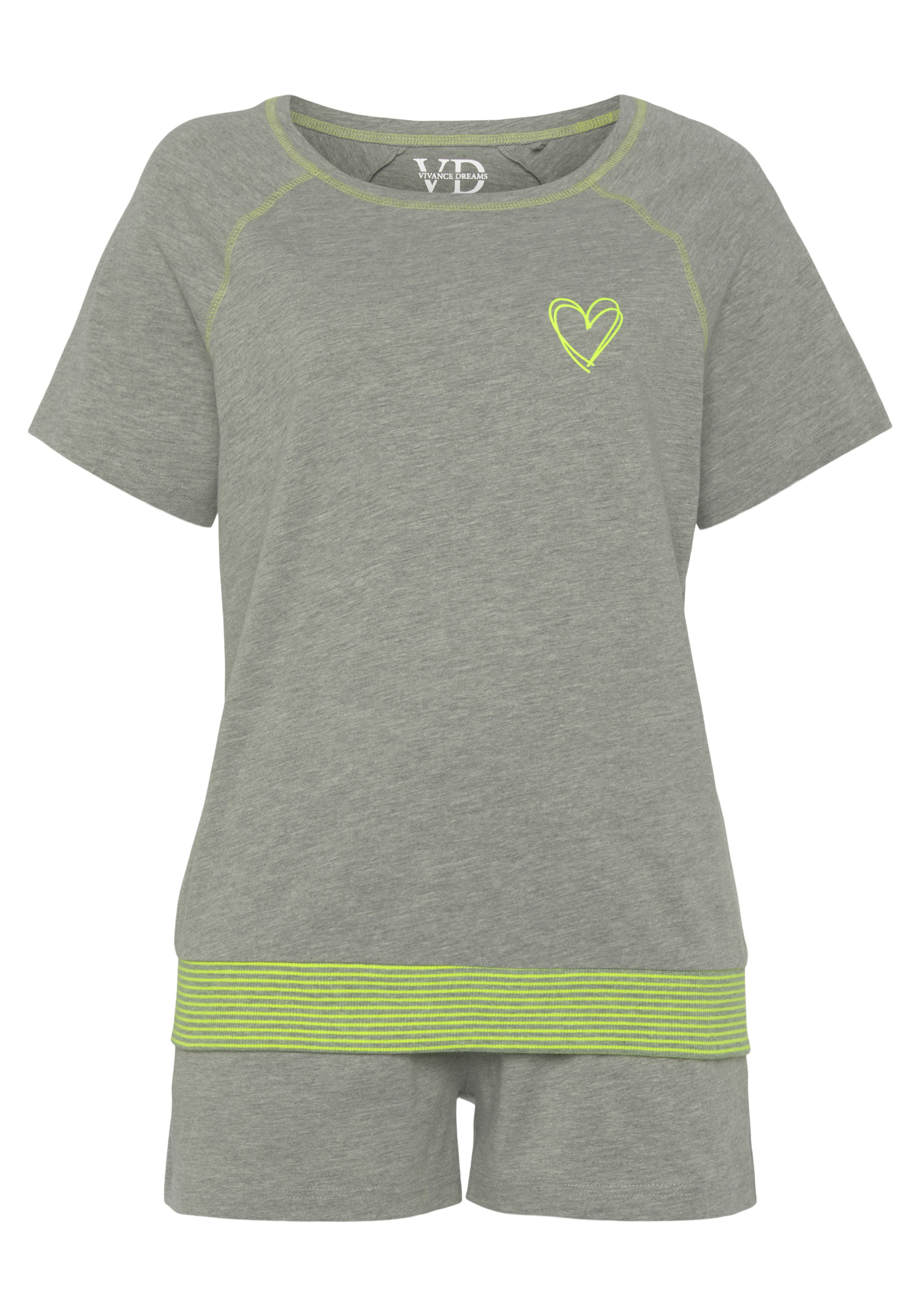 Vivance Dreams, Damen, Shorty 2 tlg. mit dekorativen Flatlock-Nähten in Neonfarben, hellgrau-meliert, 44/46, hellgrau-meliert, Shorty mit 