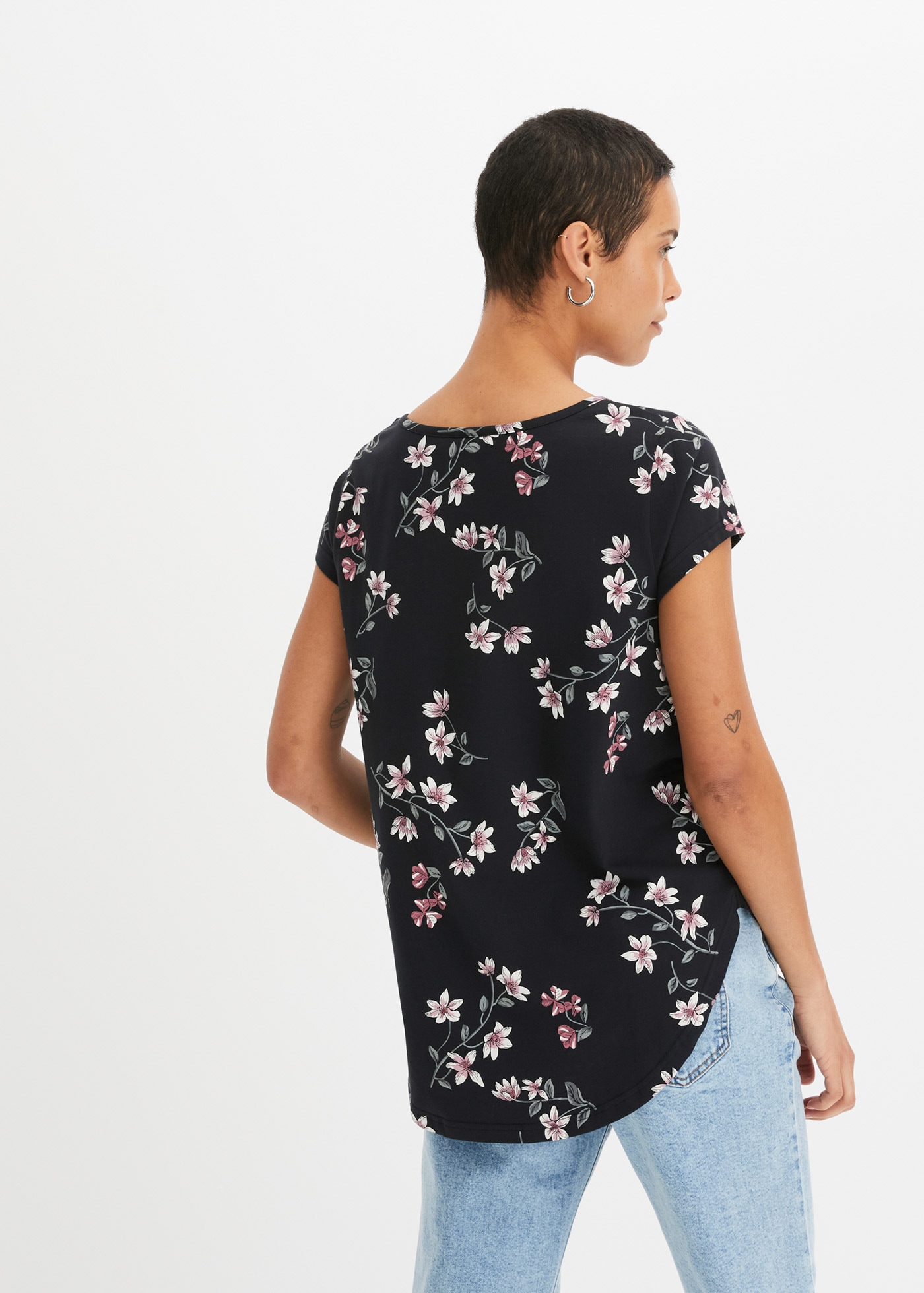 bonprix Blusenshirt Oversize Passform, Kurzarm-Design, mit kurzem Reißverschluss