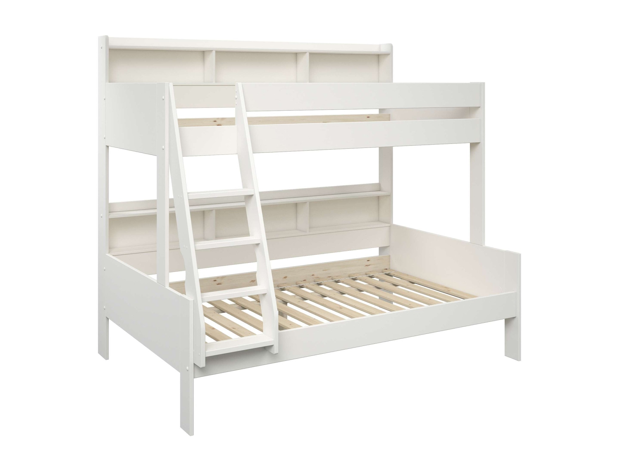 Lüttenhütt Etagenbett »Jaime II, Stockbett, viel Stauraum, mit Regalen, Massivholz mit MDF«, (Oberes Bett 90x200cm, unteres Bett 120x200cm), breite Liegefläche unten, FSC®, Made EU, 3. Schlafgelegenheit optional