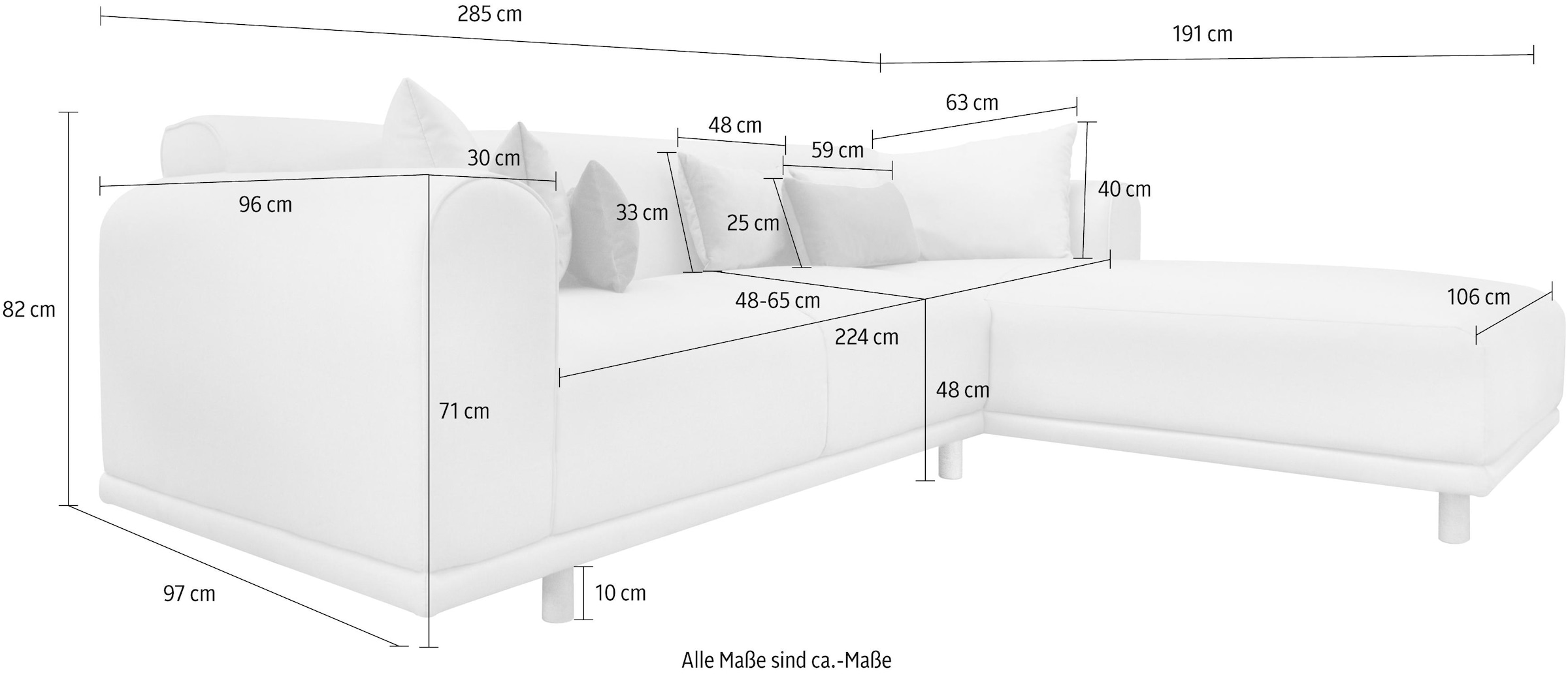 andas Ecksofa »Maroon L-Form« in skandinavischem Design, mit losen Kissen