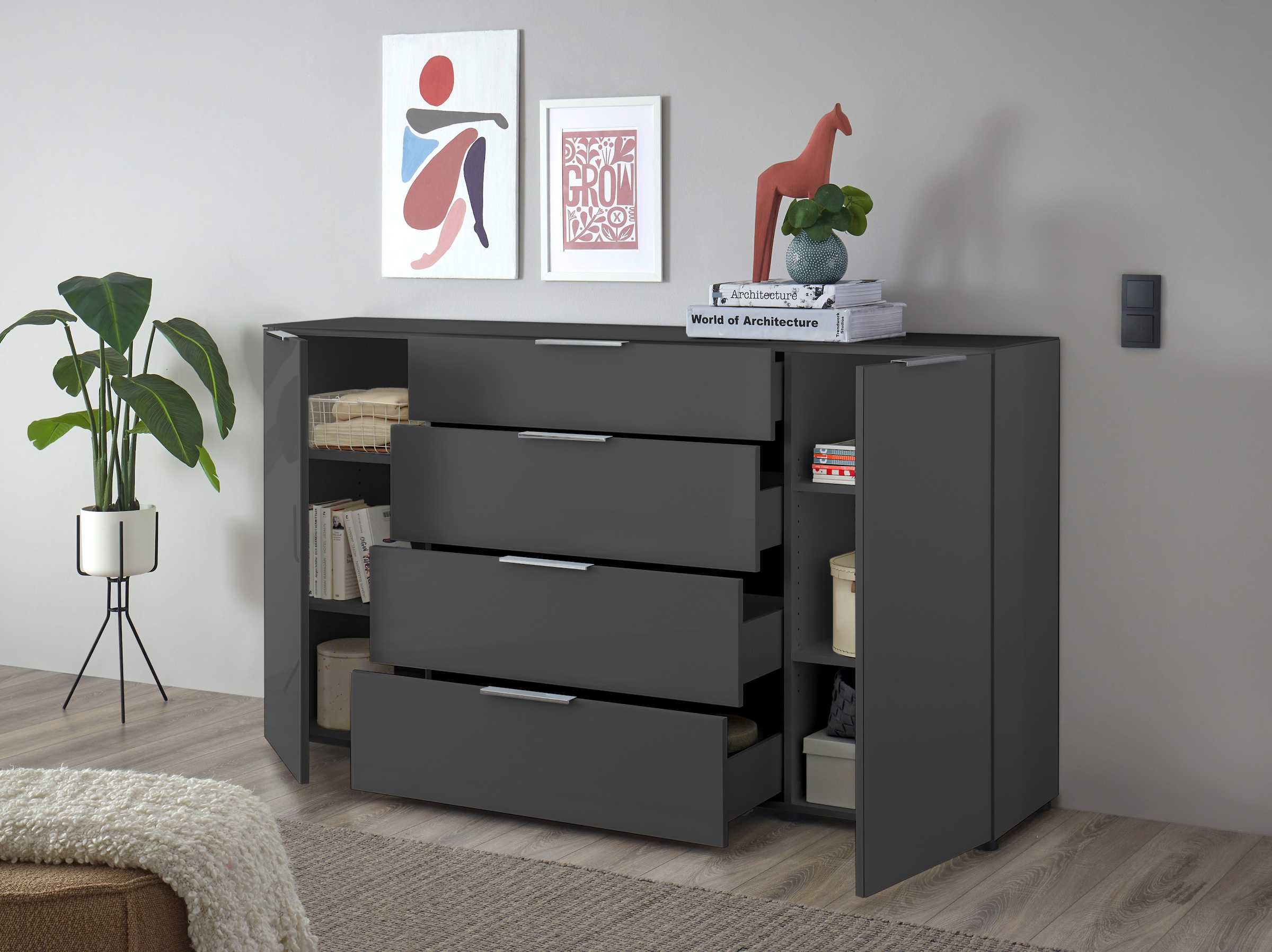 HBZ Kommode »Santorin, BxHxT 180x99x40 cm«, (1 St.), Breite 180cm, Softclose für Türen und Schubkästen, Melaminbeschichtung