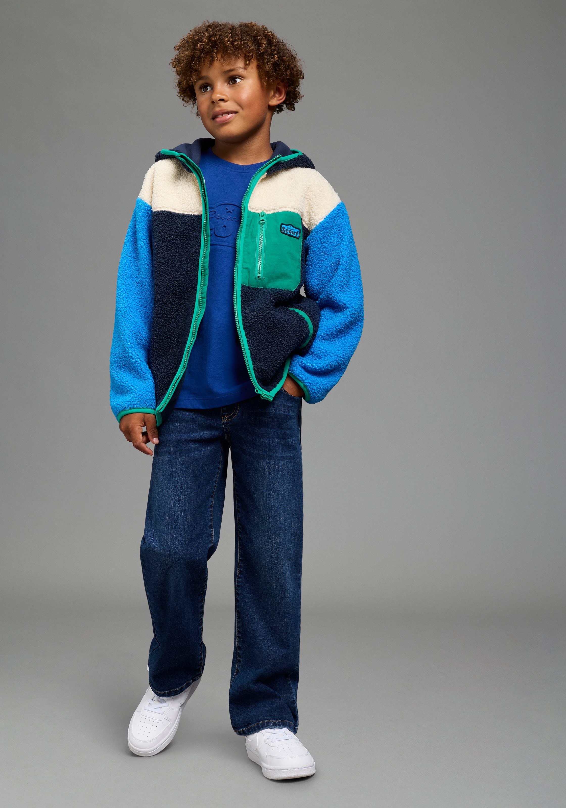 Scout Kapuzensweatjacke »Fleecejacke Colorblocking - NEU von SCOUT« mit Kapuze und Stehkragen, für Jungen, hüftlanger Schnitt