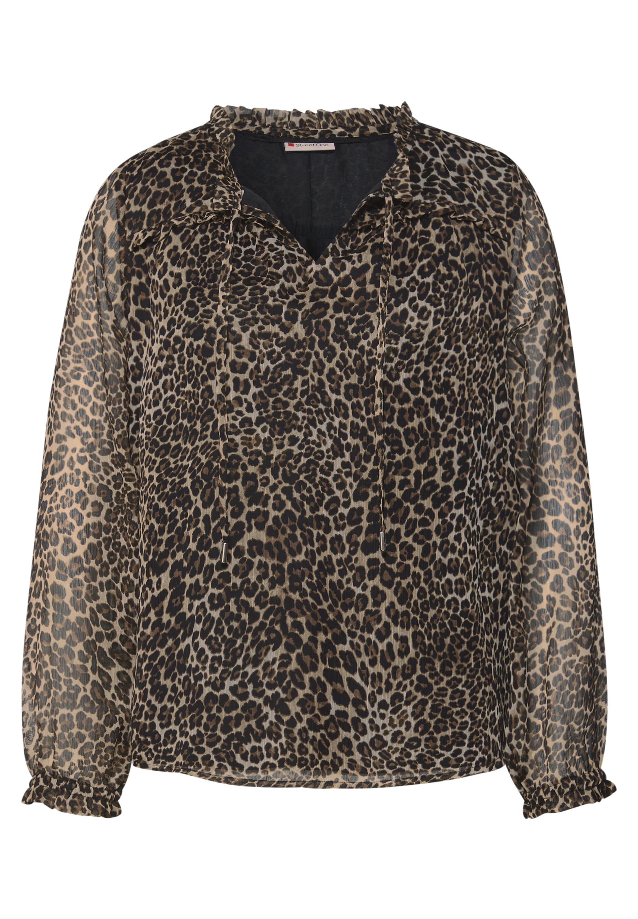 STREET ONE Chiffonbluse, mit Leo-Print, geschlitzter Ausschnitt mit Bändern
