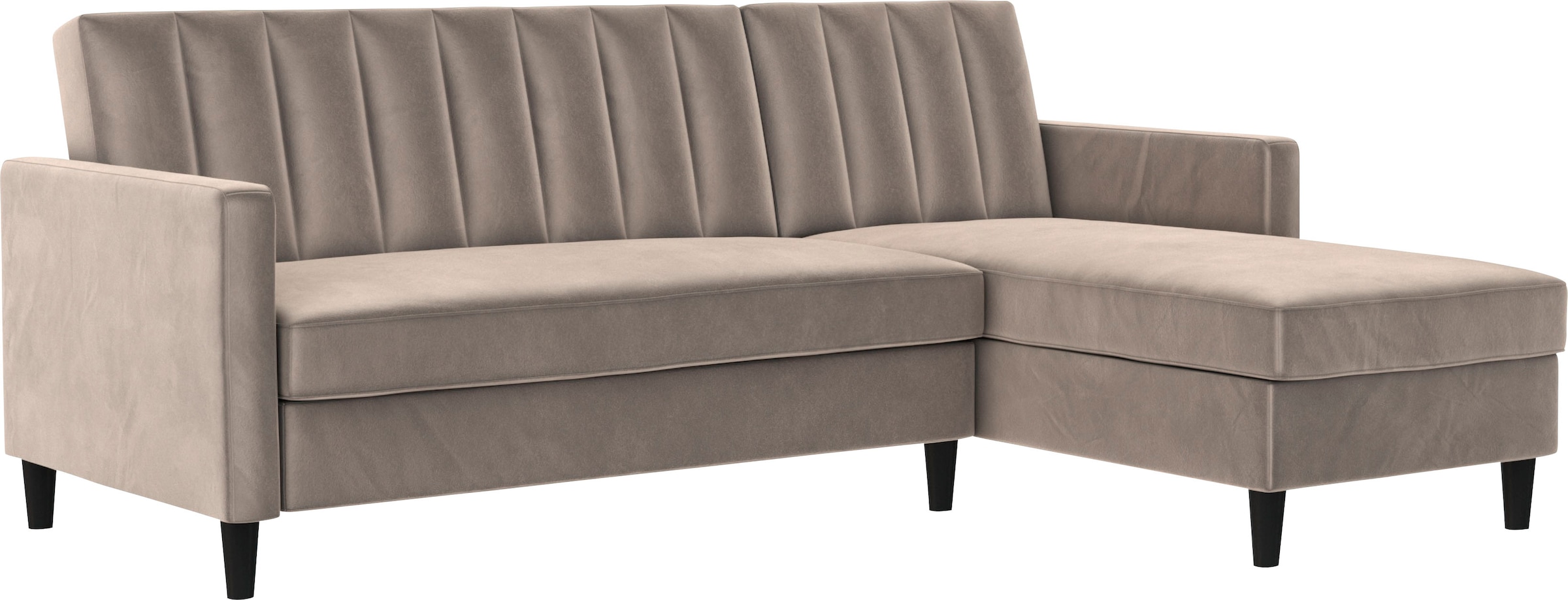 Dorel Home Ecksofa mit Schlafffunktion, Recamiere mit Stauraum beidseitig montierbar, Rückenlehne 2-teilig und 3-fach verstellbar