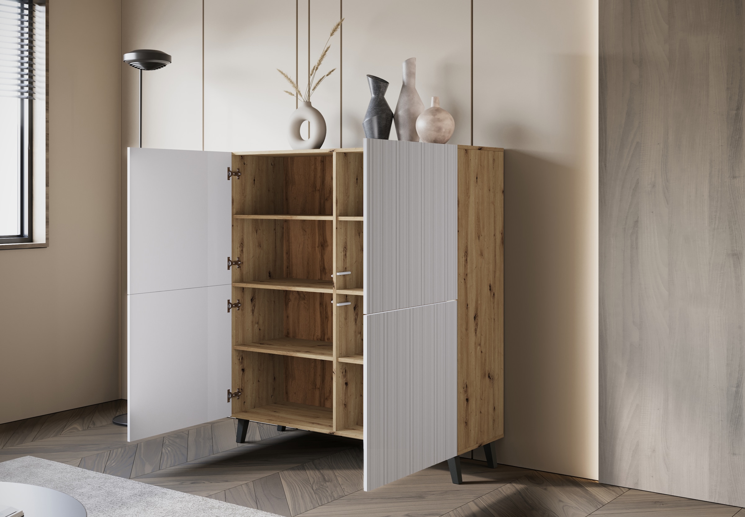 INOSIGN Highboard »HIGHBOARD PHUKET«, (1 St.), moderne Kommode mit 4 Türen und 8 Fächern, Breite 120 cm