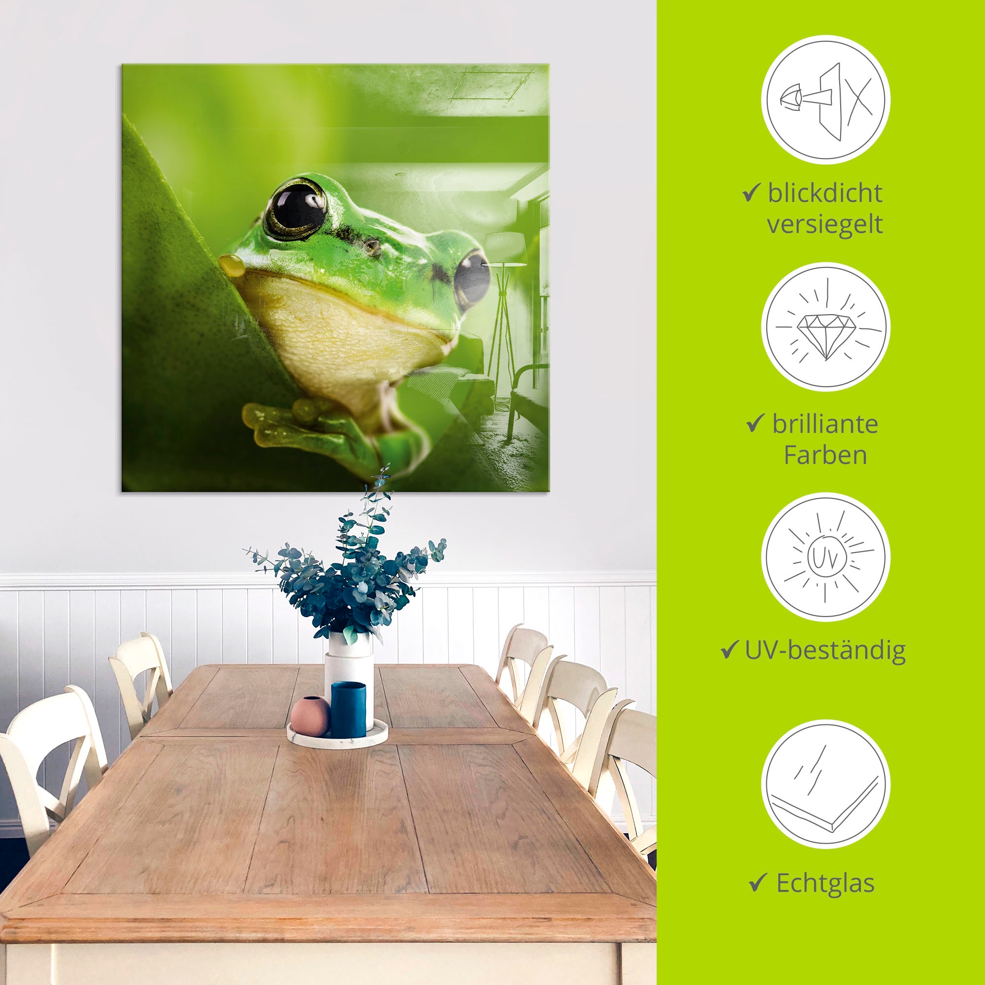Artland Glasbild »Ausspähender Frosch«, Wassertiere, (1 St.), in verschiedenen Größen