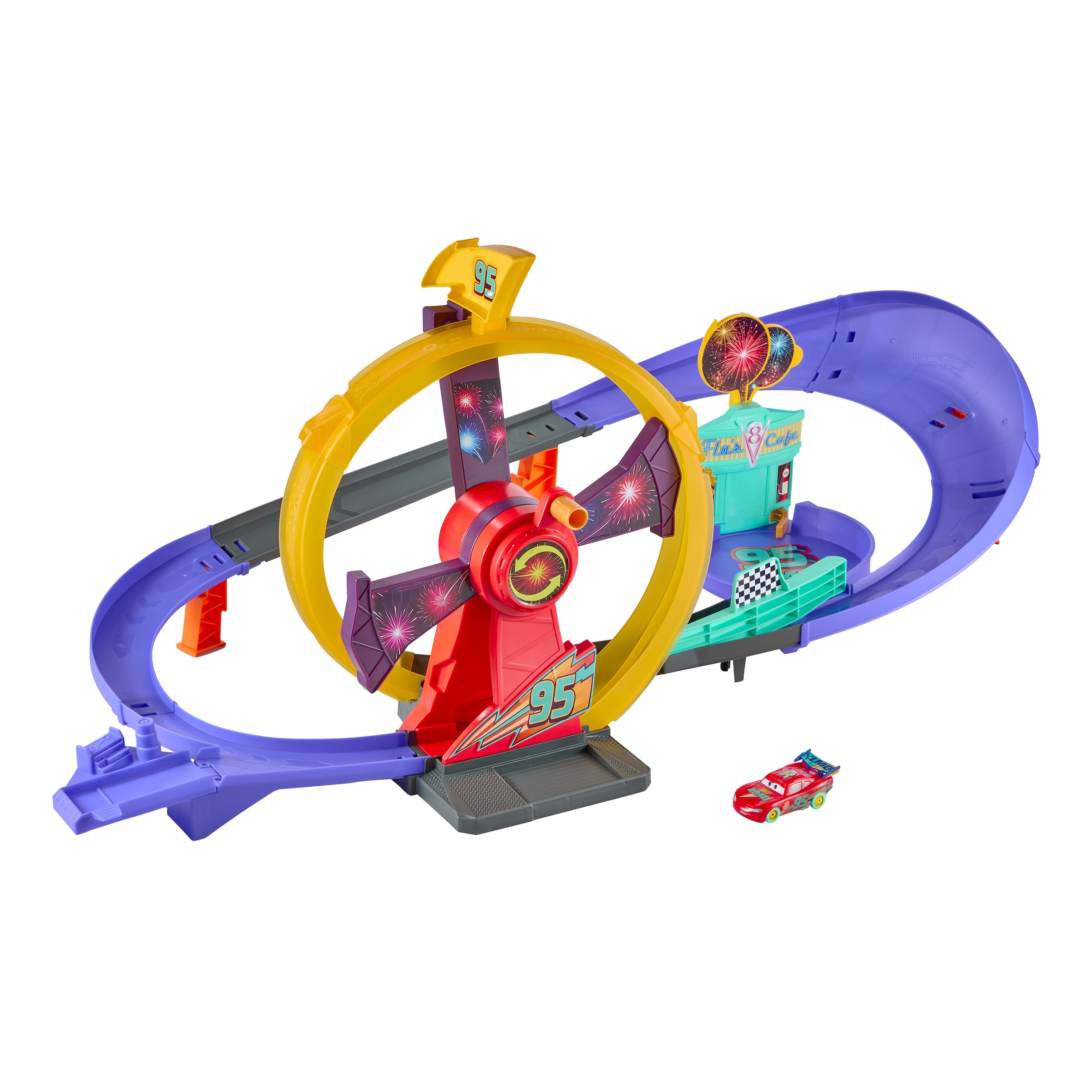 Mattel® Autorennbahn »Disney Pixar Cars, Lightning McQueen Celebration Rennstrecke« Inklusive Fahrzeug mit Licht