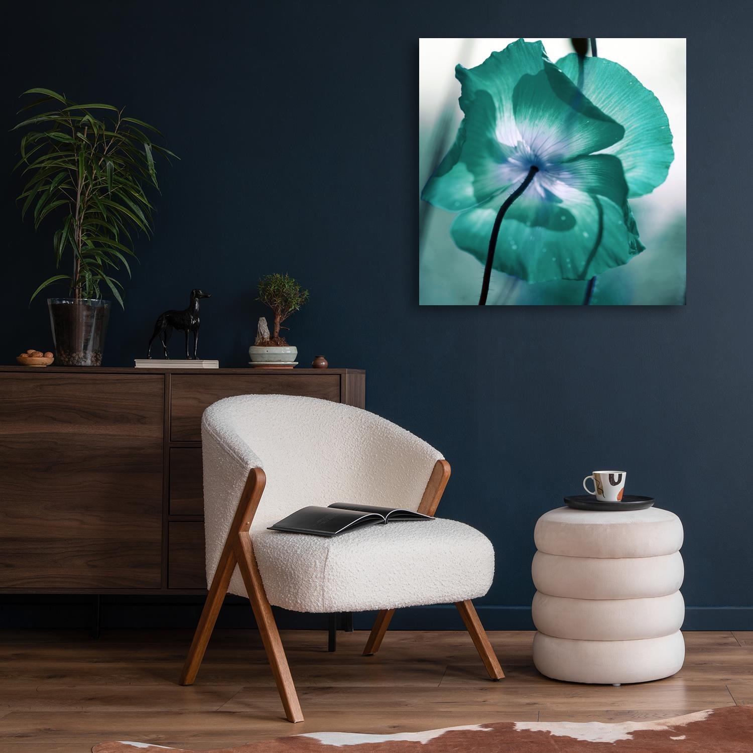 queence XXL-Wandbild »Akustikbild Blüte in Türkis« Blumenbilder | Natur 1 Stk. tlg. Einfache Akustiklösung ohne Baumaßnahme, Schalldämmung, Paneele