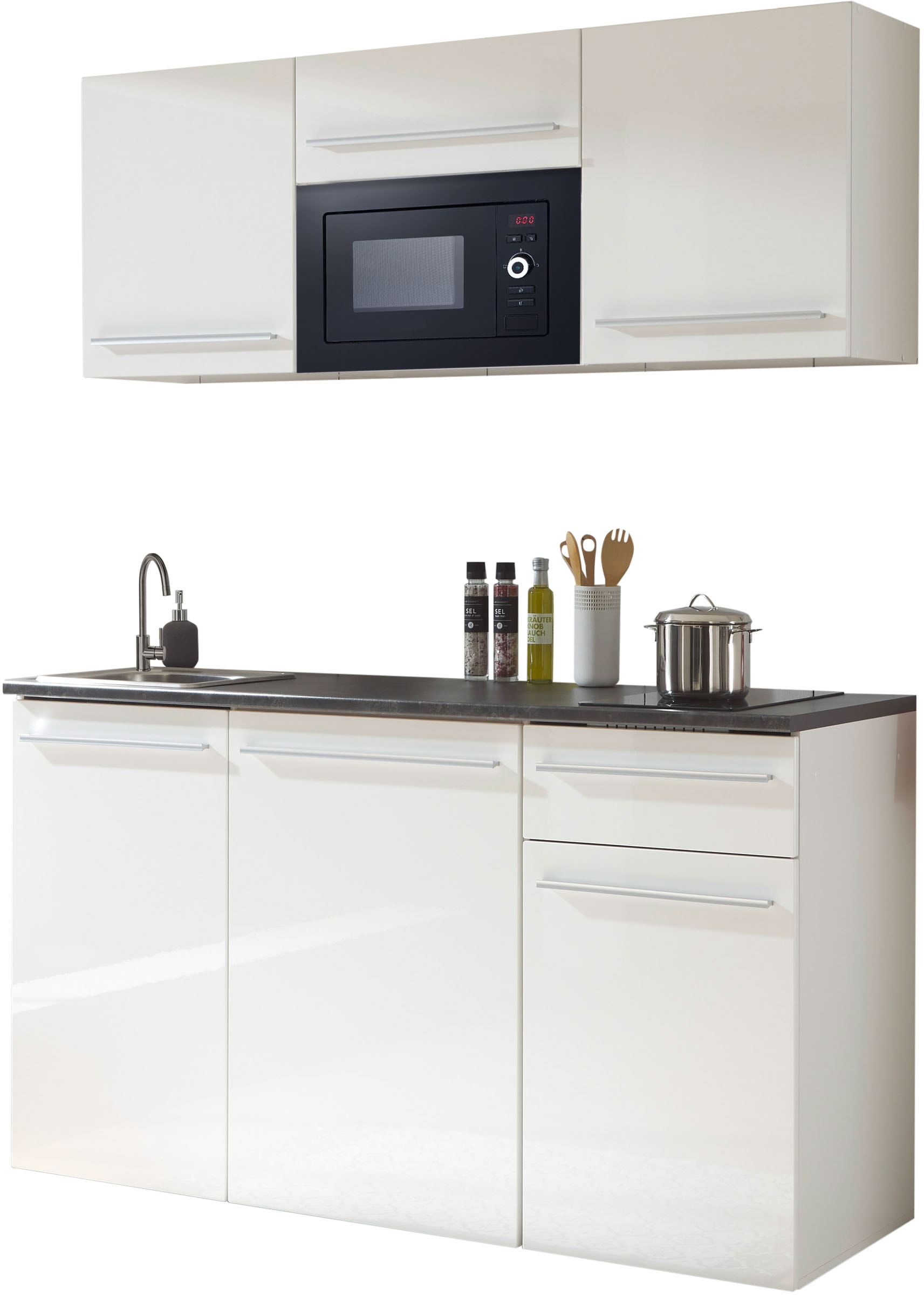 BASIC by Balculina Pantryküche »Jazz Singleküche« Breite 160 cm, wahlweise mit E-Geräten und Mikrowelle