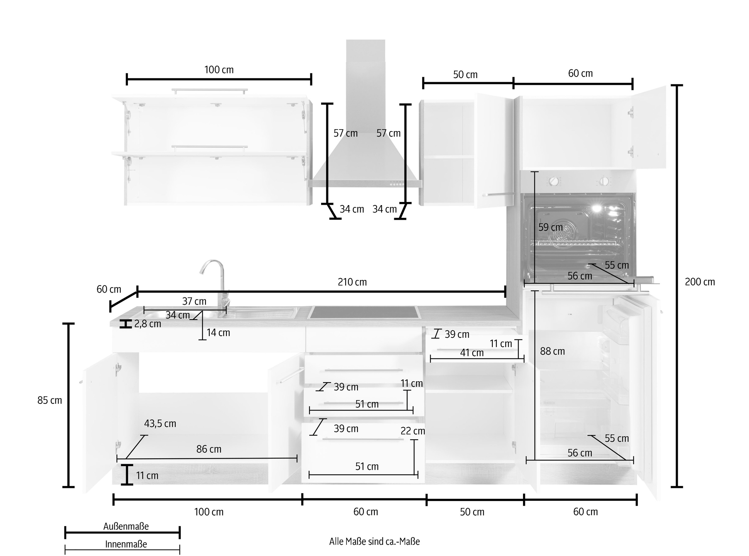 KOCHSTATION Küchenzeile »KS-Eton«, mit E-Geräten, Breite 270 cm