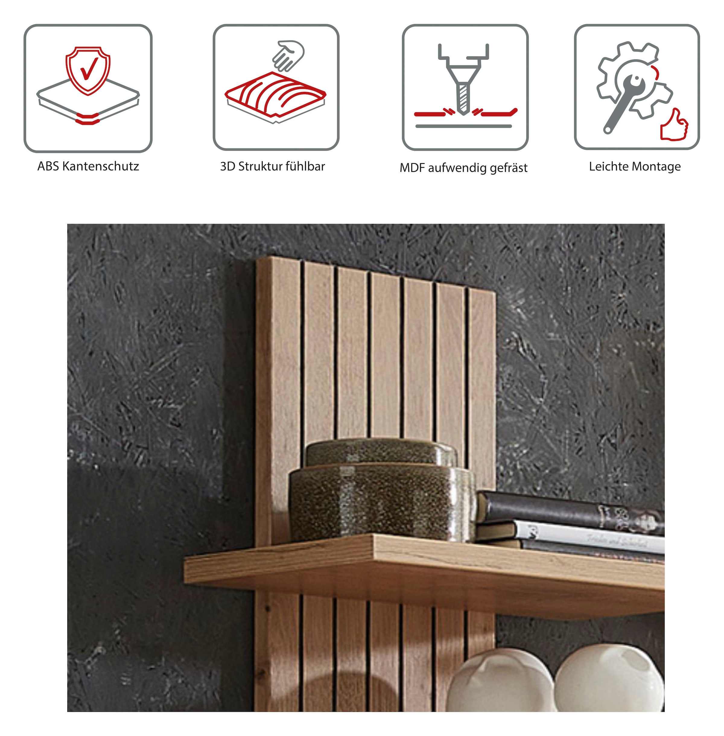 Innostyle Wandregal »Core, Wandpaneel Maße B/H/T 38x120x22 cm« 1 Stk. tlg. Wandpaneel mit 3 Böden