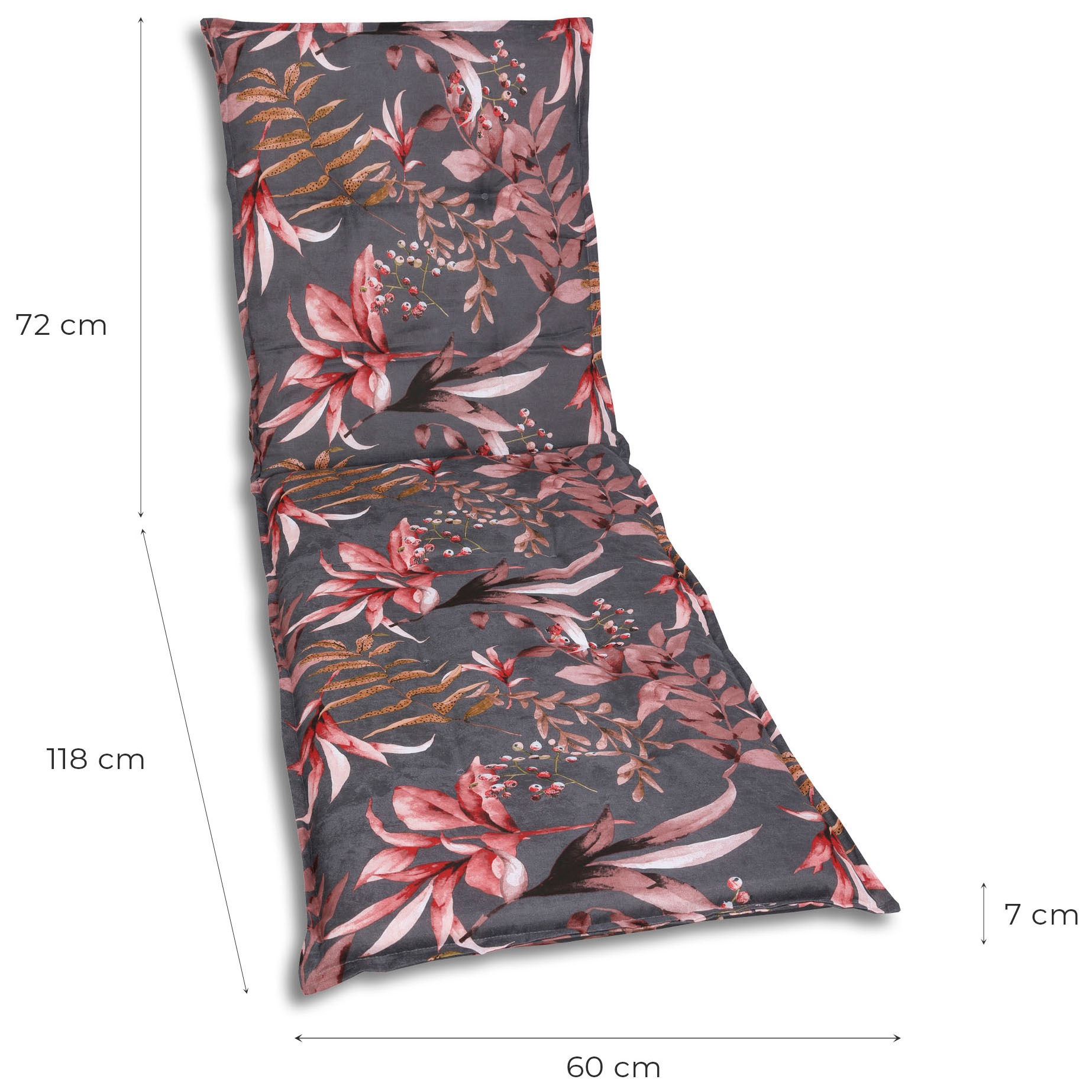 GO-DE Liegenauflage Blätter / Beeren anthrazit - Maße BxLxH ca.: 60 cm x 190 cm x 7 cm