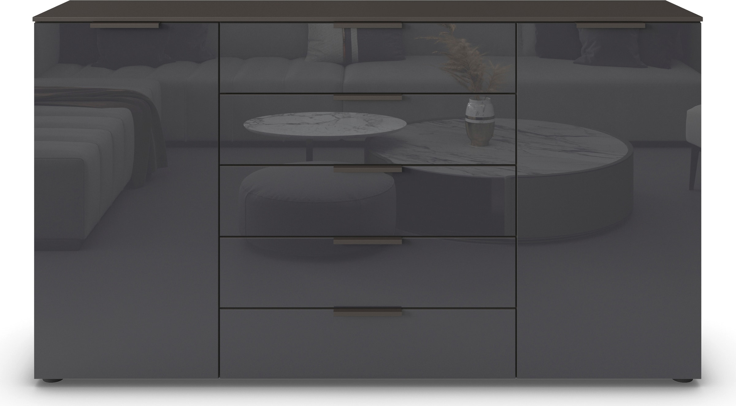 rauch Schubkastenkommode »Kommode Türkommode Sideboard Kombikommode FLIPP mit Glasfront«, (Breite 160/180 cm mit 4 Einlegeböden), 2-trg mit 5 Schubladen und Soft-Close, 2 Breiten MADE IN GERMANY
