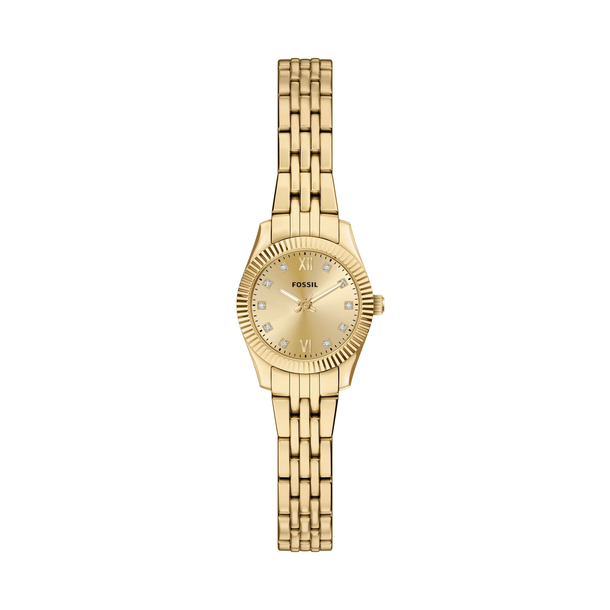 Fossil Quarzuhr »Scarlette« Armbanduhr, Damenuhr, Edelstahlarmband, analog, Glassteine
