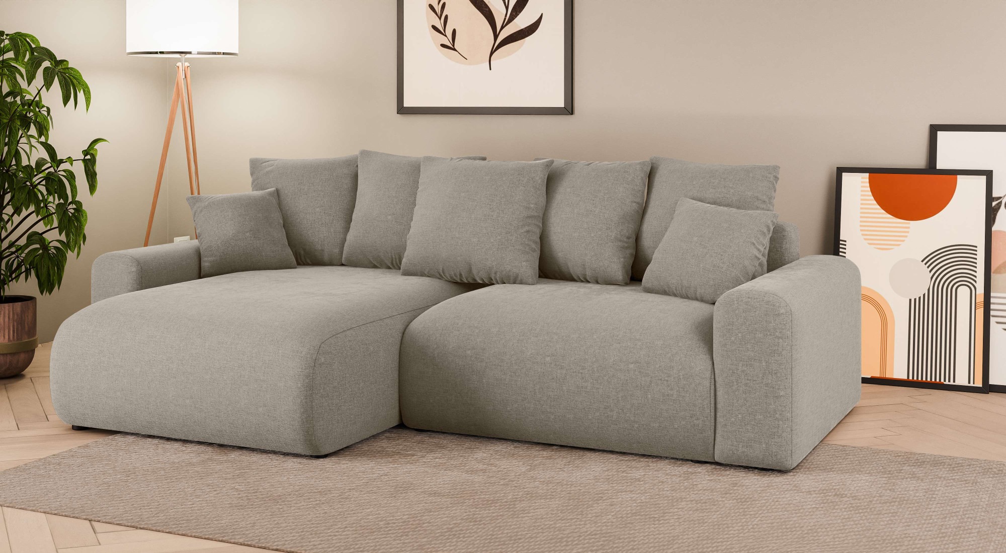 Home affaire Ecksofa »LAKESIDE klein mit Bettfunktion und Bettkasten, B/T/H 235/142/84 cm«, L-Form, Recamiere beidseitig montierbar, mit Wellenunterfederung