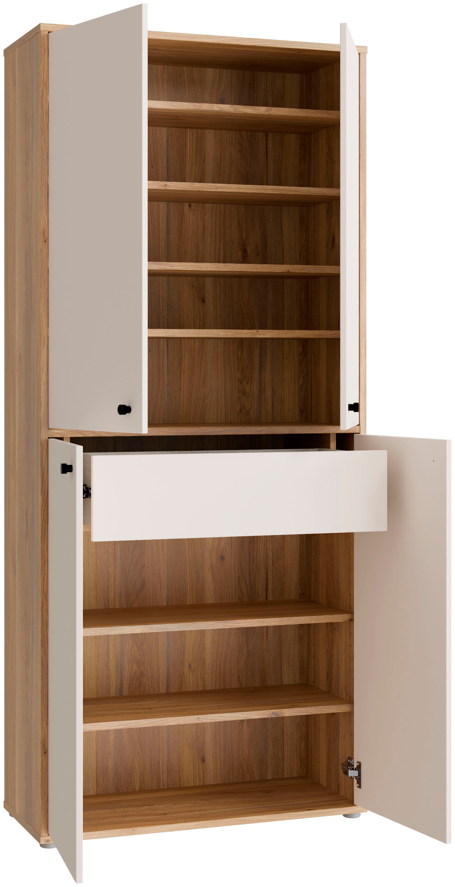 FORTE Schuhschrank Metallgriffe Schwarz, Soft Close, Vollauszug