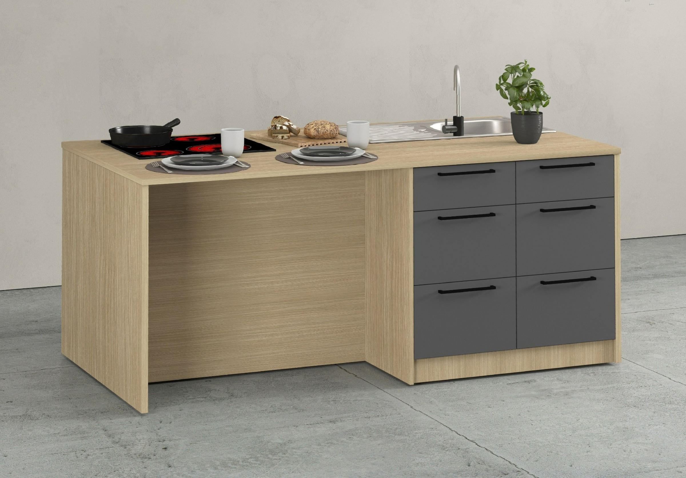 KOCHSTATION Kücheninsel »KS-Luna Breite 200 cm, Höhe 90 cm« Breite 200 cm, wahlweise mit Hanseatic-E-Geräten