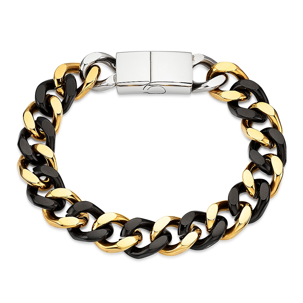 Bruno Banani Edelstahlarmband »Schmuck Geschenk breites Armband gelbgoldfarben/schwarz«