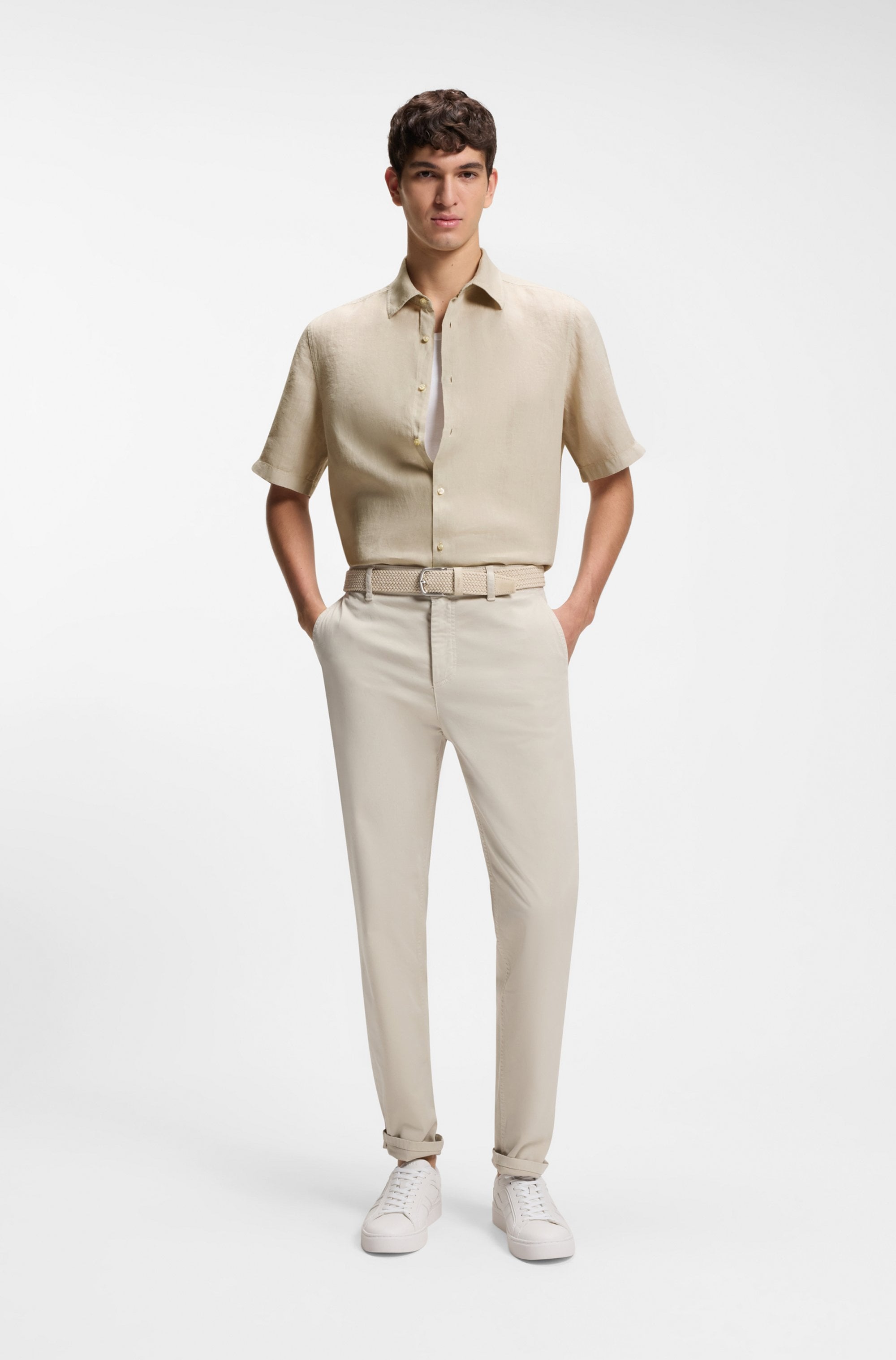 BOSS ORANGE Kurzarmhemd »Rash Premium Herrenmode« aus reinem Leinen, regular fit