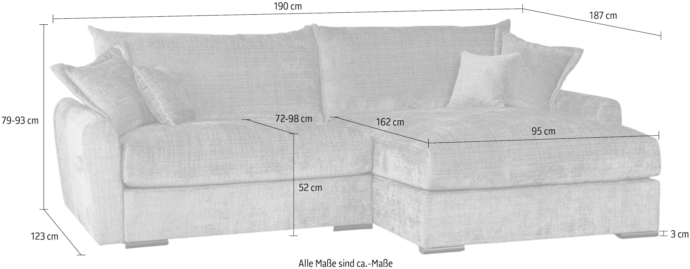 Home affaire Ecksofa »Finca XL L-Form, B: 190 cm« 4 Zierkissen, Mega-Sofa, in Cord oder Chenille-Struktur, Federkern