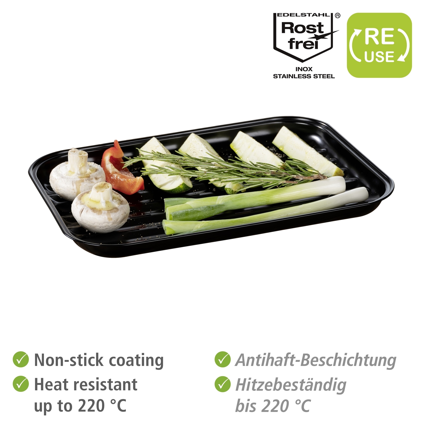 WENKO Grillschale »Modell Luca«, Edelstahl, (2 St.), wiederverwendbar, hitzebeständig bis 220 °C, mit Antihaft-Beschichtung