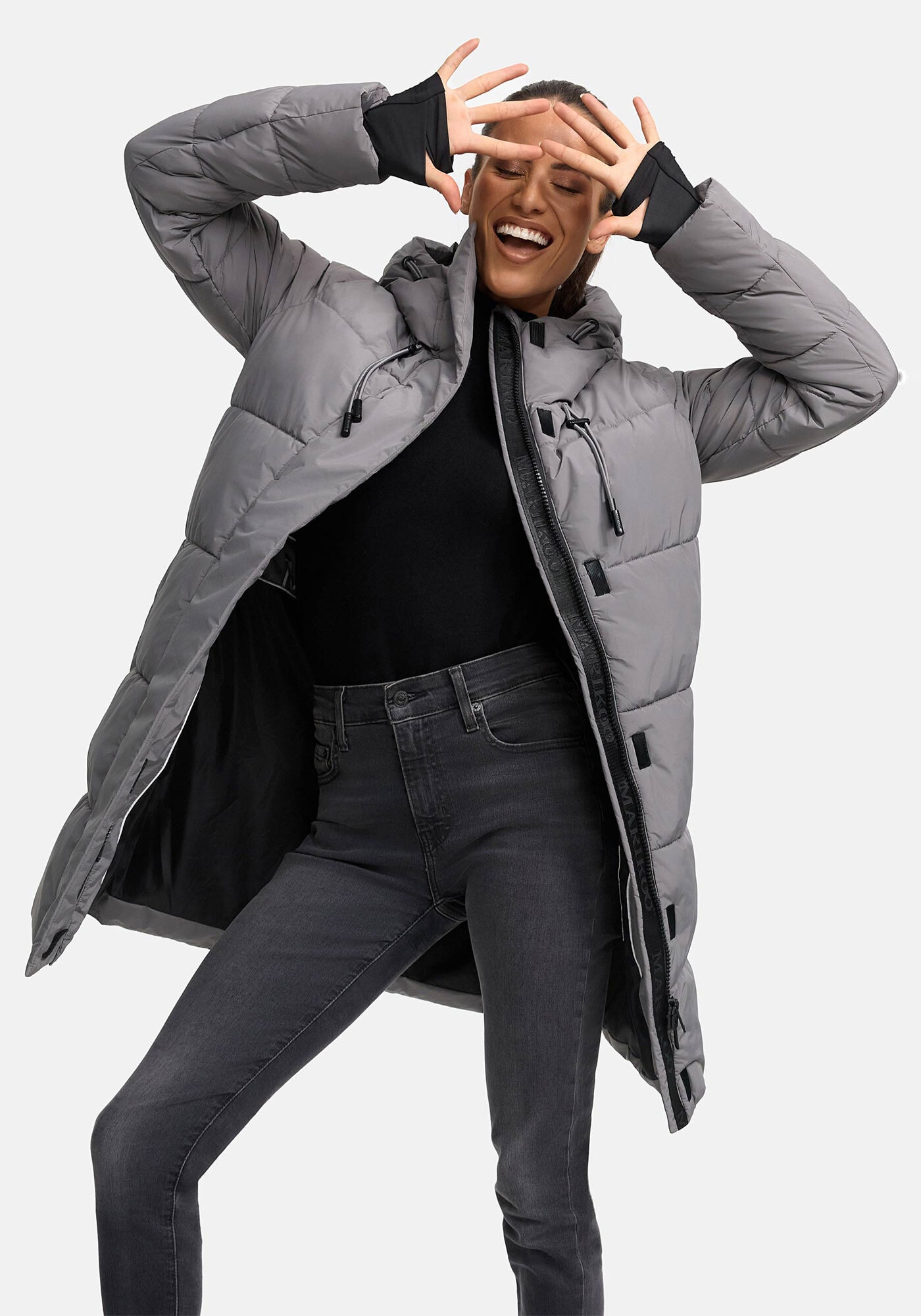 Marikoo, Damen, Winterjacke » Kaituu Damen Winter Steppjacke N008«, Grey, XS, Grey, Hochwertiges, wasserabweisendes Obermaterial