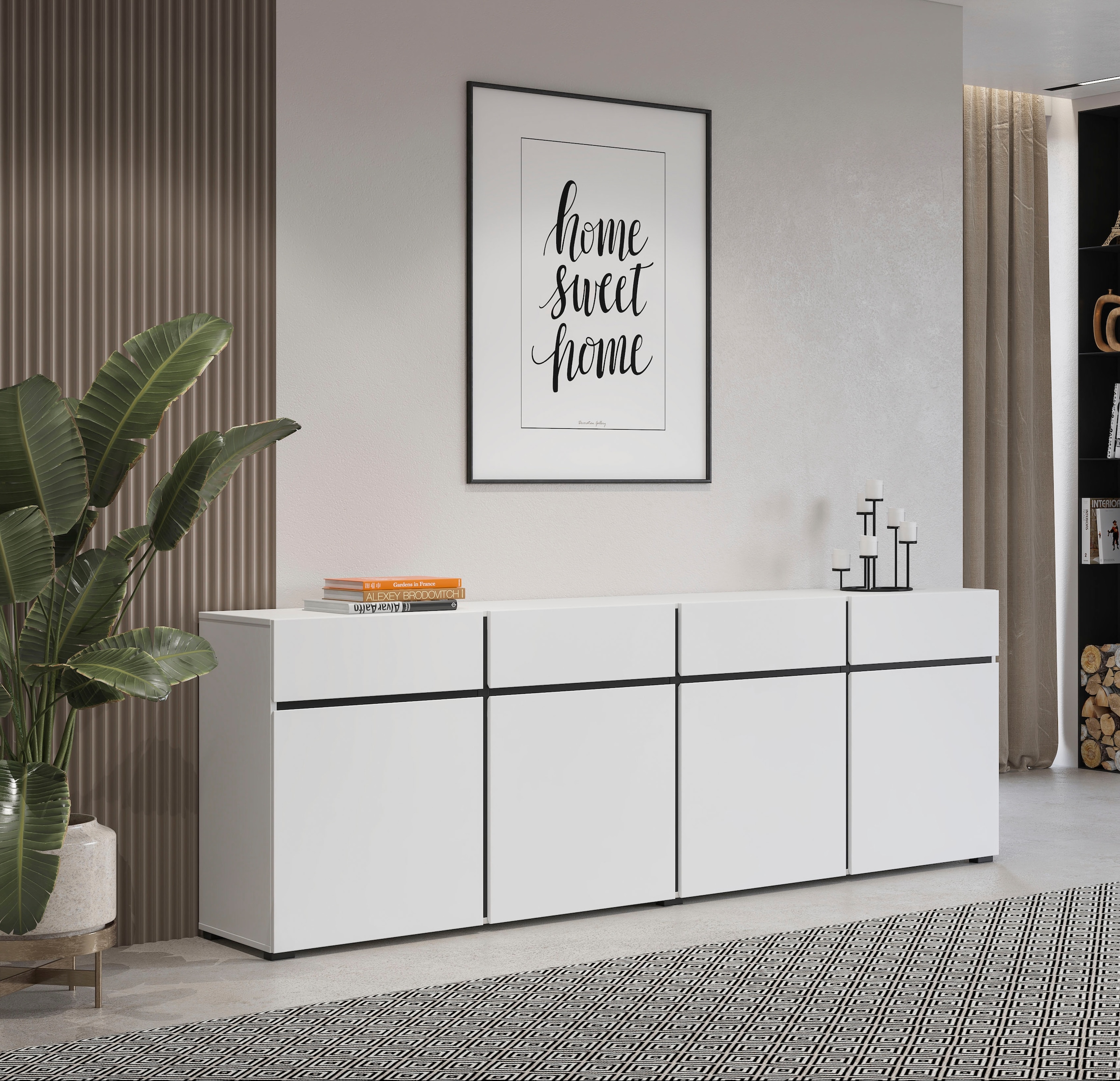 INOSIGN Sideboard »Cross,Breite 225 cm, moderne grifflose Kommode,4 Türen/4 Schubkästen«, Schubladenschrank mit viel Stauraum, Einlegeböden verstellbar