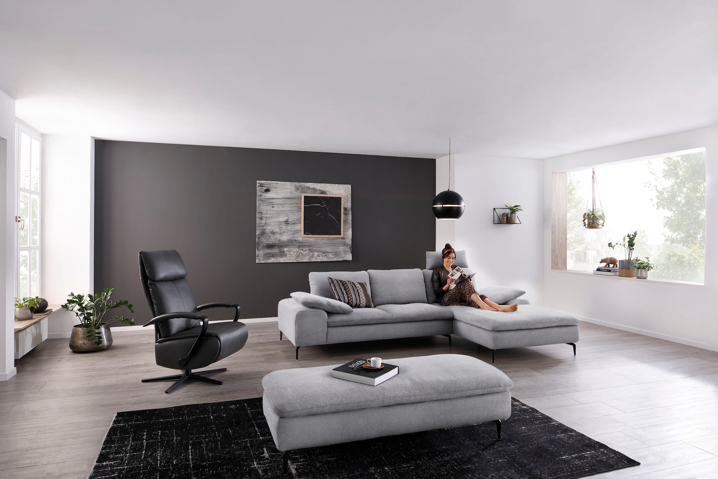 W.SCHILLIG Ecksofa »valentinoo, Designsofa, bequem, elegant und zeitlos, L-Form«, (Set), inklusive Hocker, mit Sitztiefenverstellung, Breite 299 cm