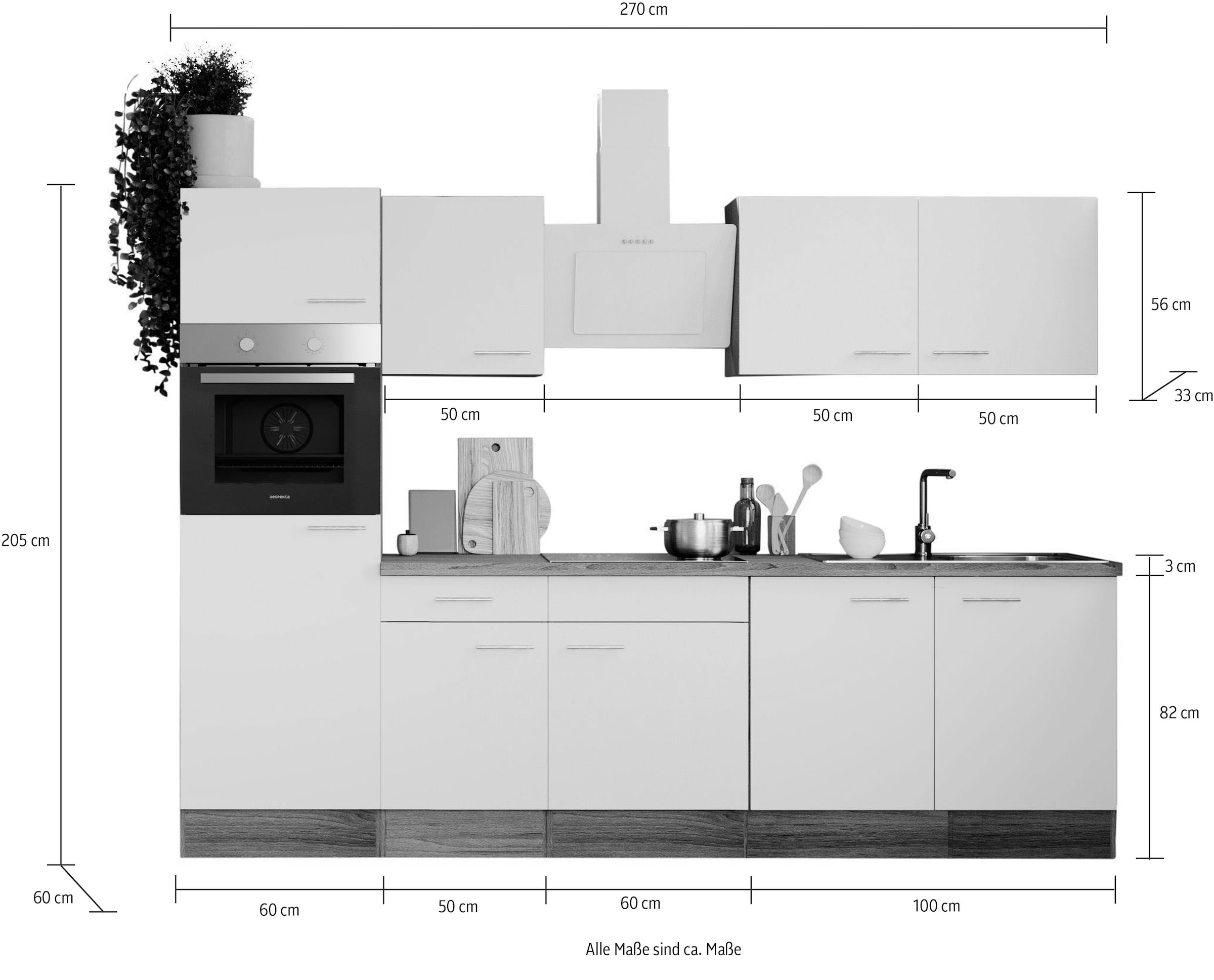 RESPEKTA Küche »Oliver«, 270 Breite bequem cm, wechselseitig kaufen aufbaubar