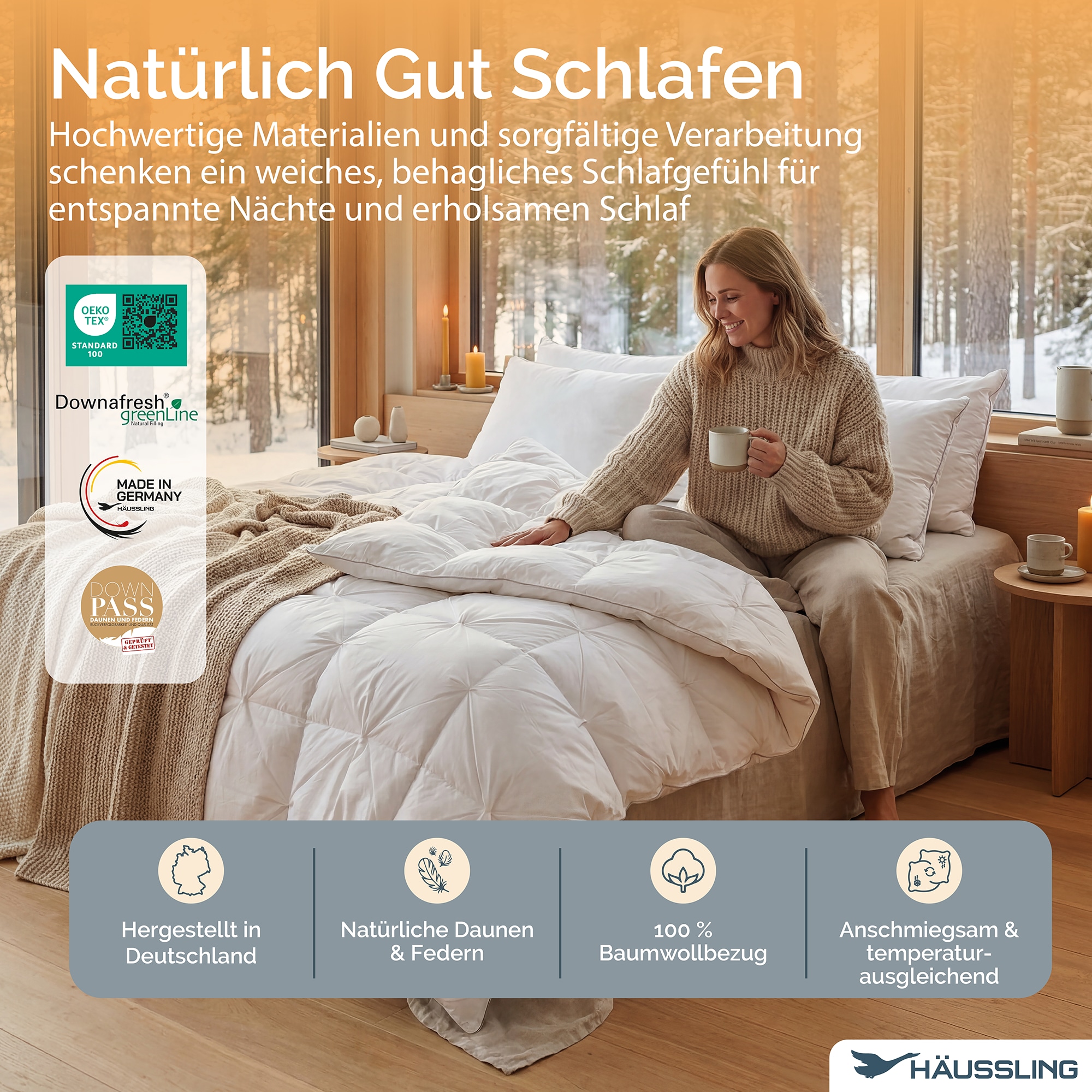 Haeussling Daunenbettdecke »Hygge Home, Bettdecken für Sommer und Winter, Ganzjahresdecke, Decke« normal Füllung weisseneue90Daunenund10FedernKl1 1 Stk. tlg. Bettdecke 135x200 cm, 155x220 cm & weitere Größen