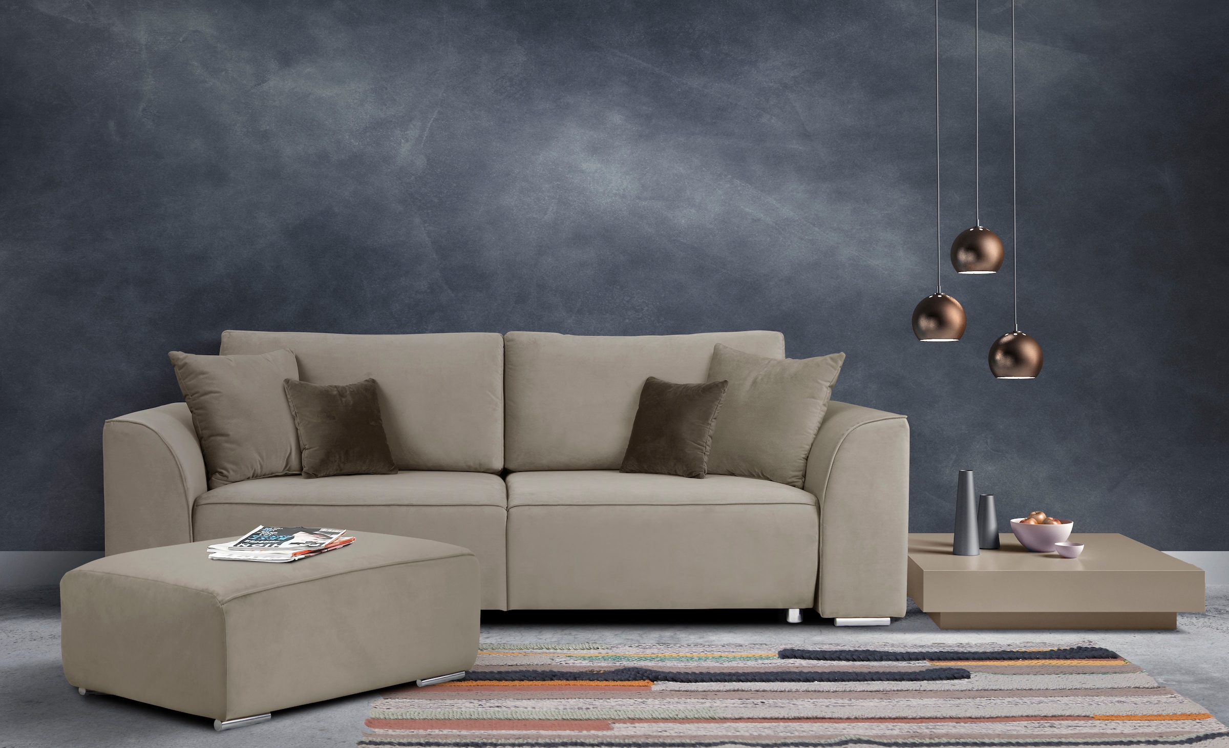 OTTO home »BEATRICE, B: 250 cm - wahlweise mit Bettfunktion« u. Bettkasten, incl. 2 Zierkissen