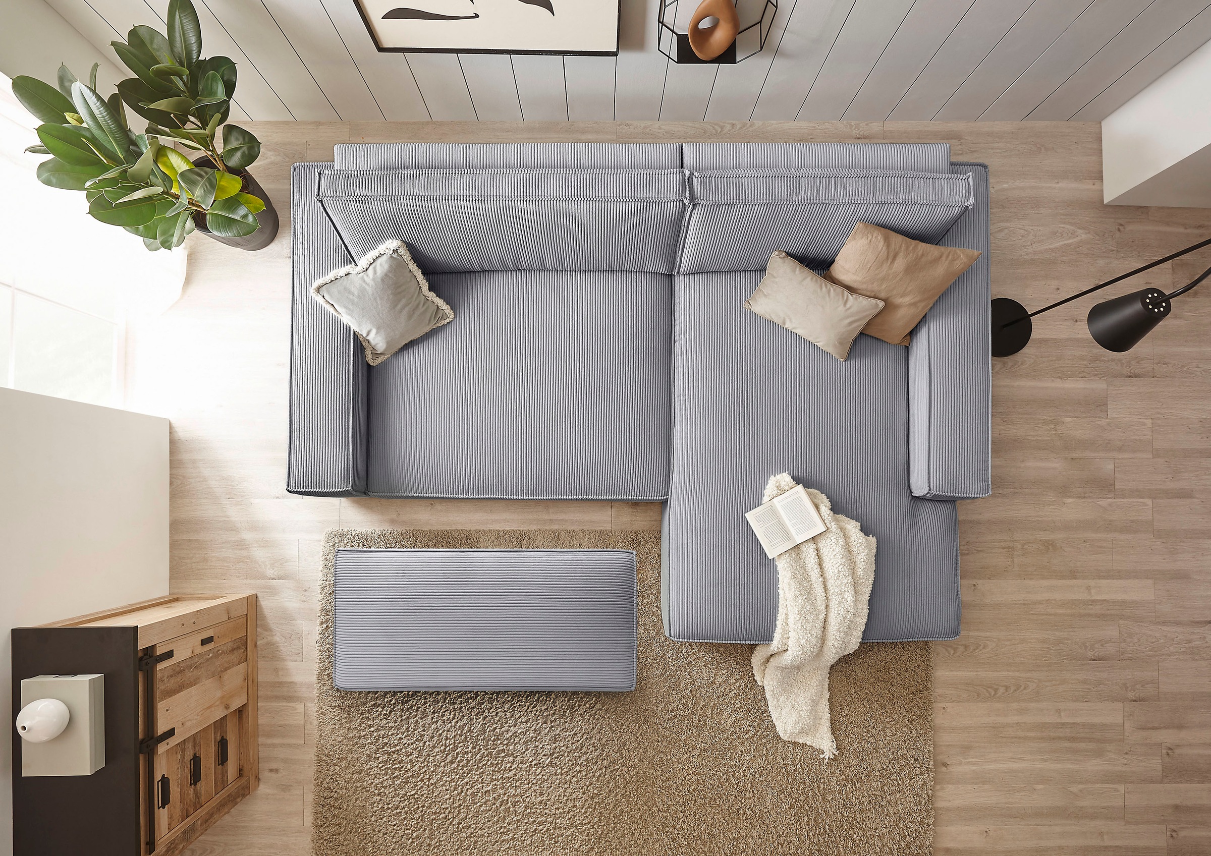Home affaire Polsterecke »NEU: SHERWOOD XXL tief, L-Form mit Schlaffunktion, Big-Sofa mit Hocker«, (Set, 2 St.), stellbar zum Schlafsofa (Krokodilverbinder), Cord, Leinenoptik