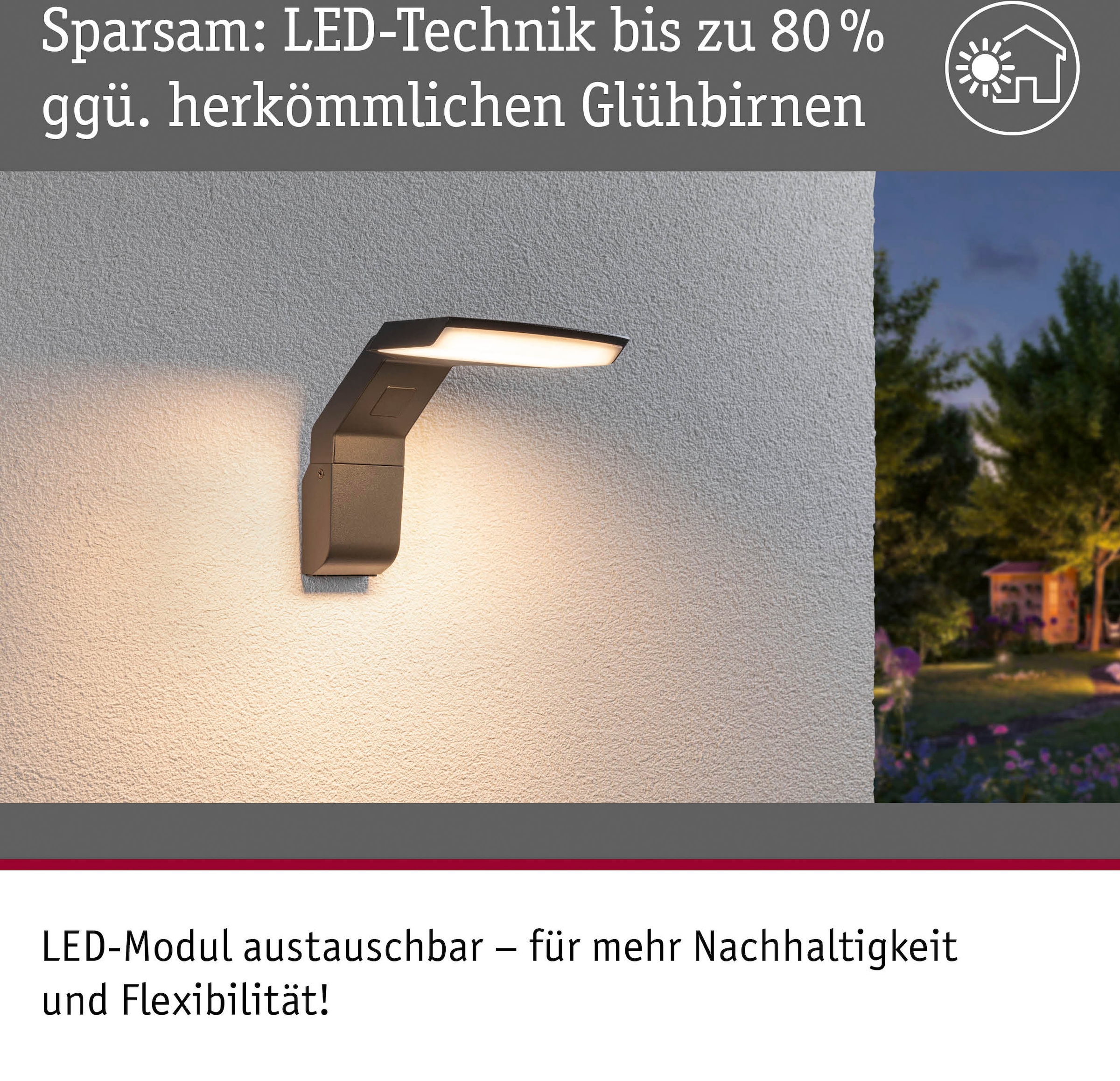 Paulmann LED Außen-Wandleuchte »Zenera 230V anthrazit 2.200 - 3.000 K«, 1 flammig, insektenfreundlich und seewasserresistent