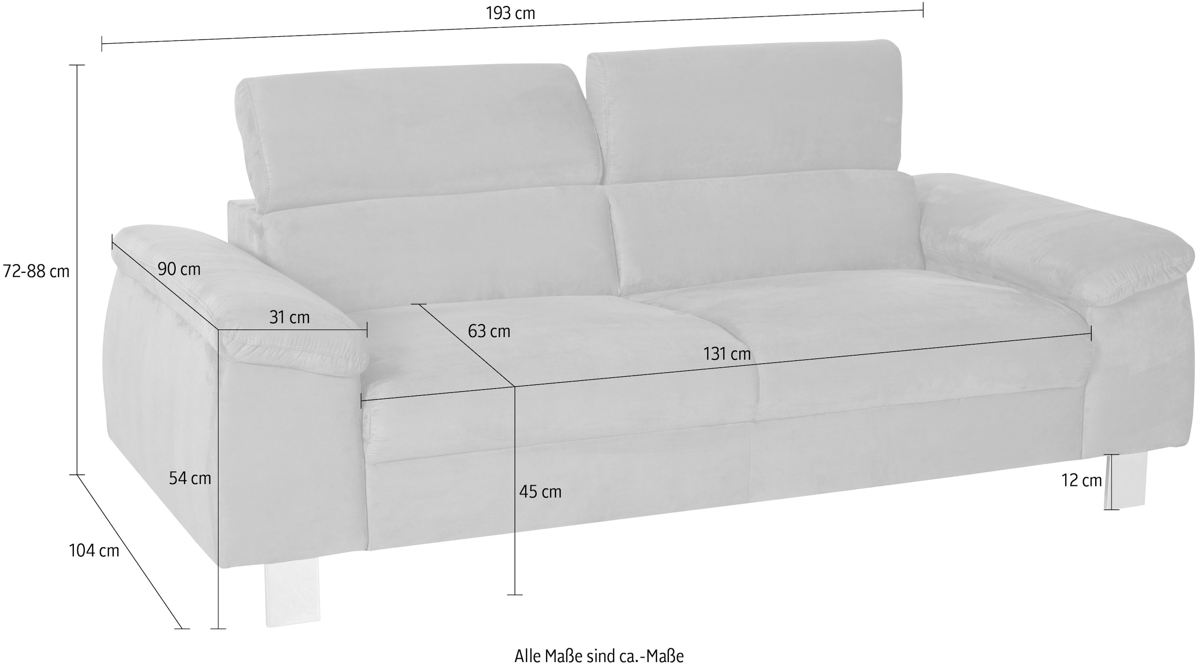 COTTA 3-Sitzer »Komaris, B: 193 cm«, mit Kopfteilverstellung