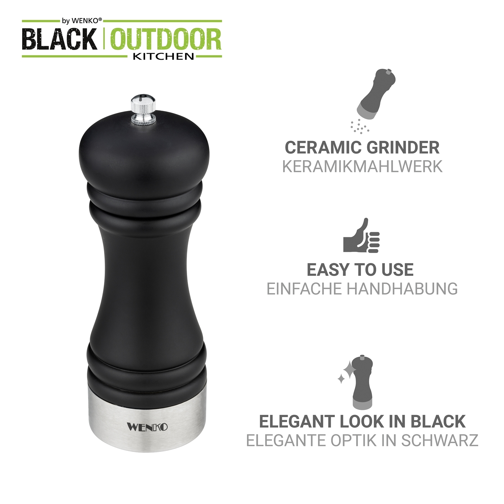 WENKO Salz-/Pfeffermühle »Modell Sali« Pfeffermühle mit Handmahlwerk aus Keramik, ideal für BBQ und Grill