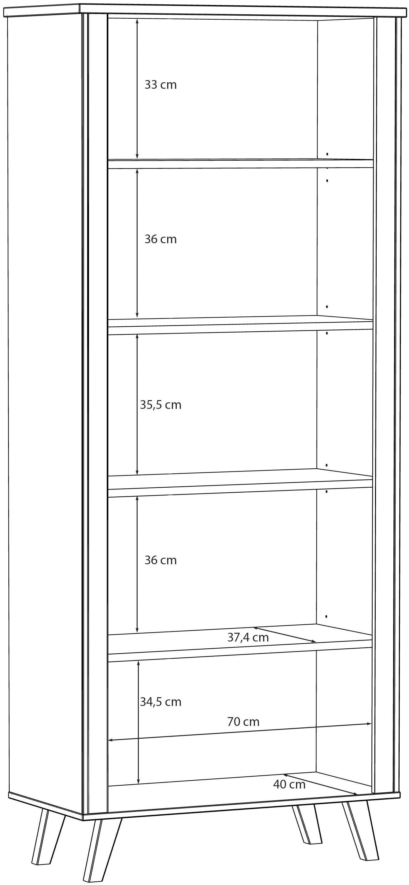 FORTE Wandregal »Vankka Regal breit«, (B/H/T 84,7/201,5/41,7 cm), breites Regal, Holzfüße, 5 offene Fächer, Einlegeböden variabel