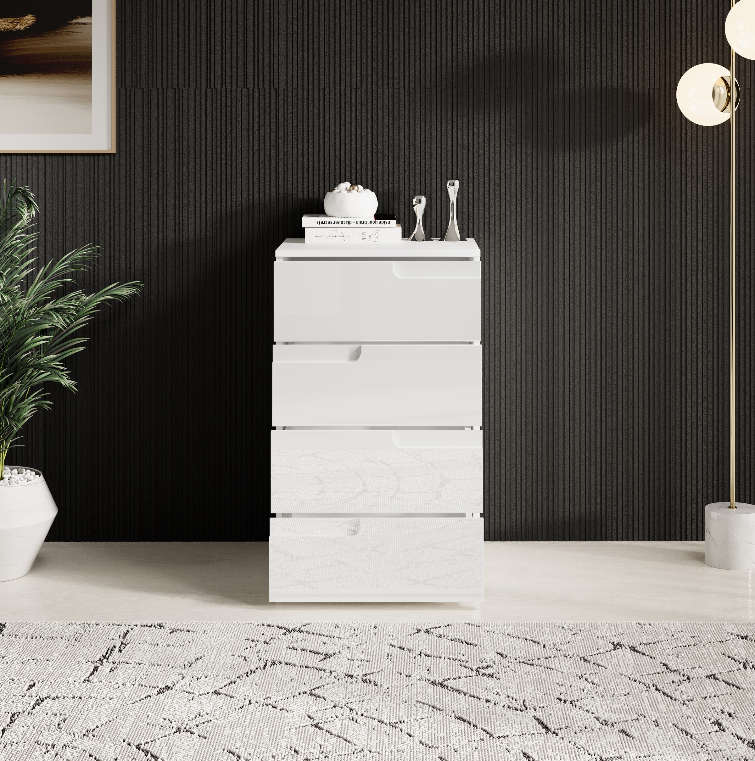 HBZ Kommode »Spice Weiß Hochglanz, BxHxT 50x80x40 cm«, Kommode mit 4 Schubkästen