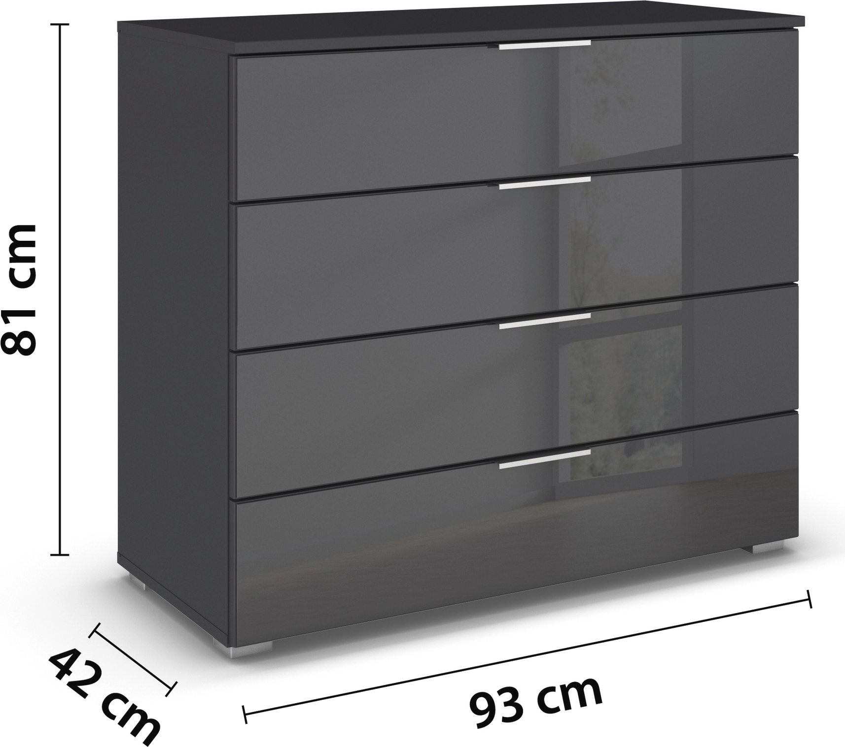 rauch Schubkastenkommode »Sideboard Schubladenkommode Schubladenkommode AGORDO mit Glasfront«, (in zwei Griff-Farben), Breite 93 cm mit 4 großen Schubladen für viel Stauraum MADE IN GERMANY