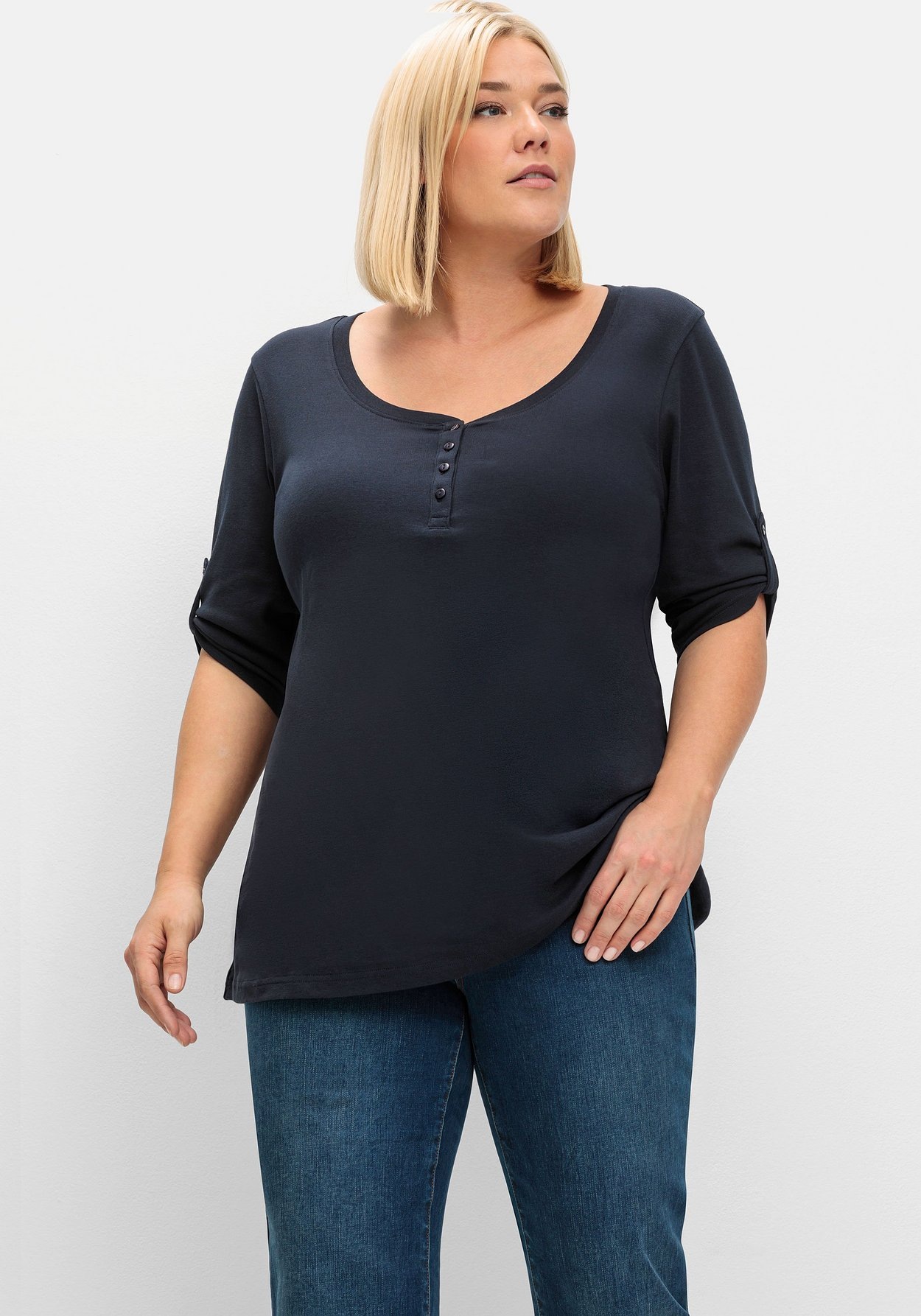 Sheego 3/4-Arm-Shirt »Henleyshirt aus reiner Baumwolle«
