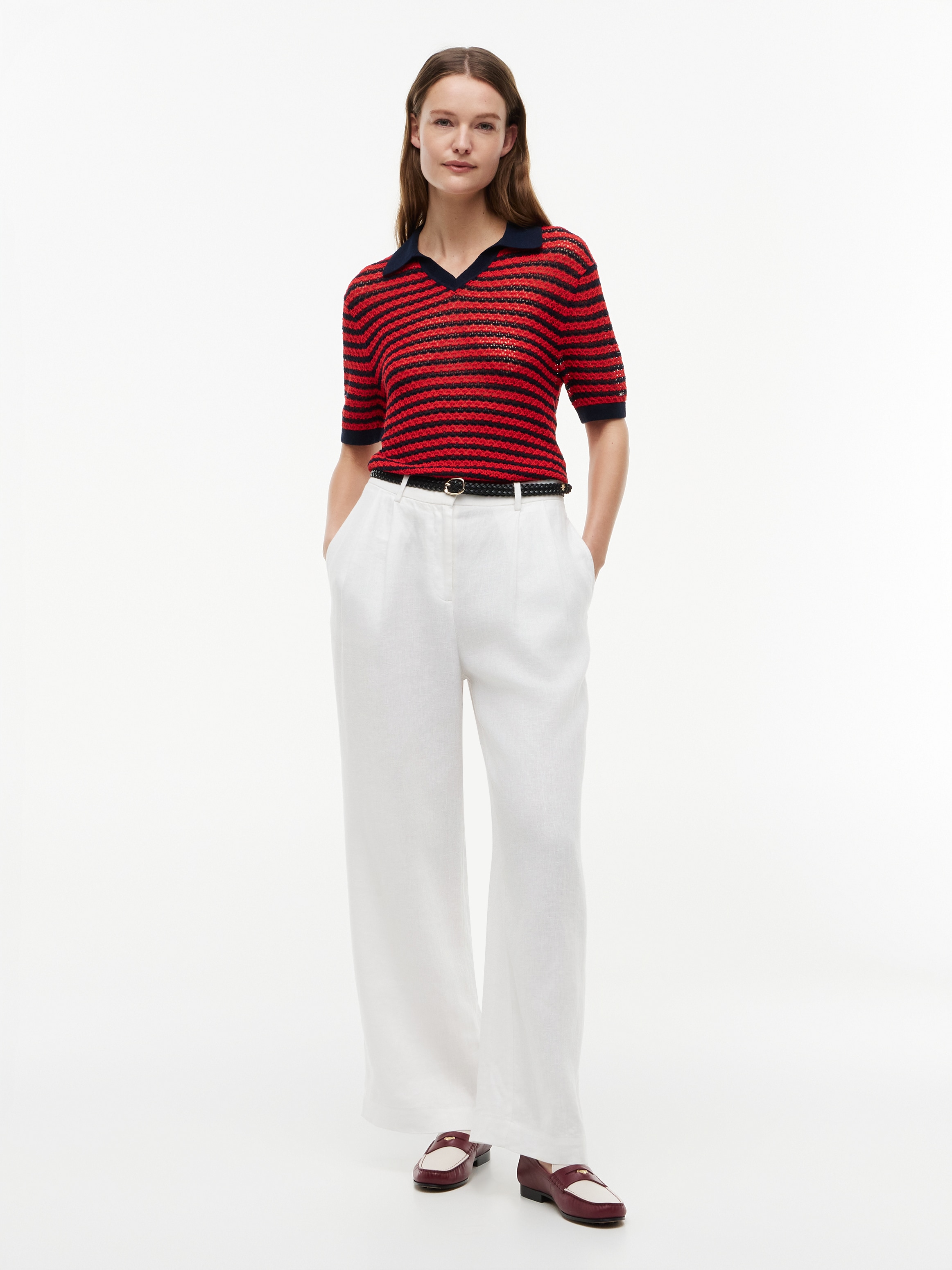 Tommy Hilfiger Polokragenpullover »POINTELLE V-NK POLO SS« Baumwollmischung, Polokragen