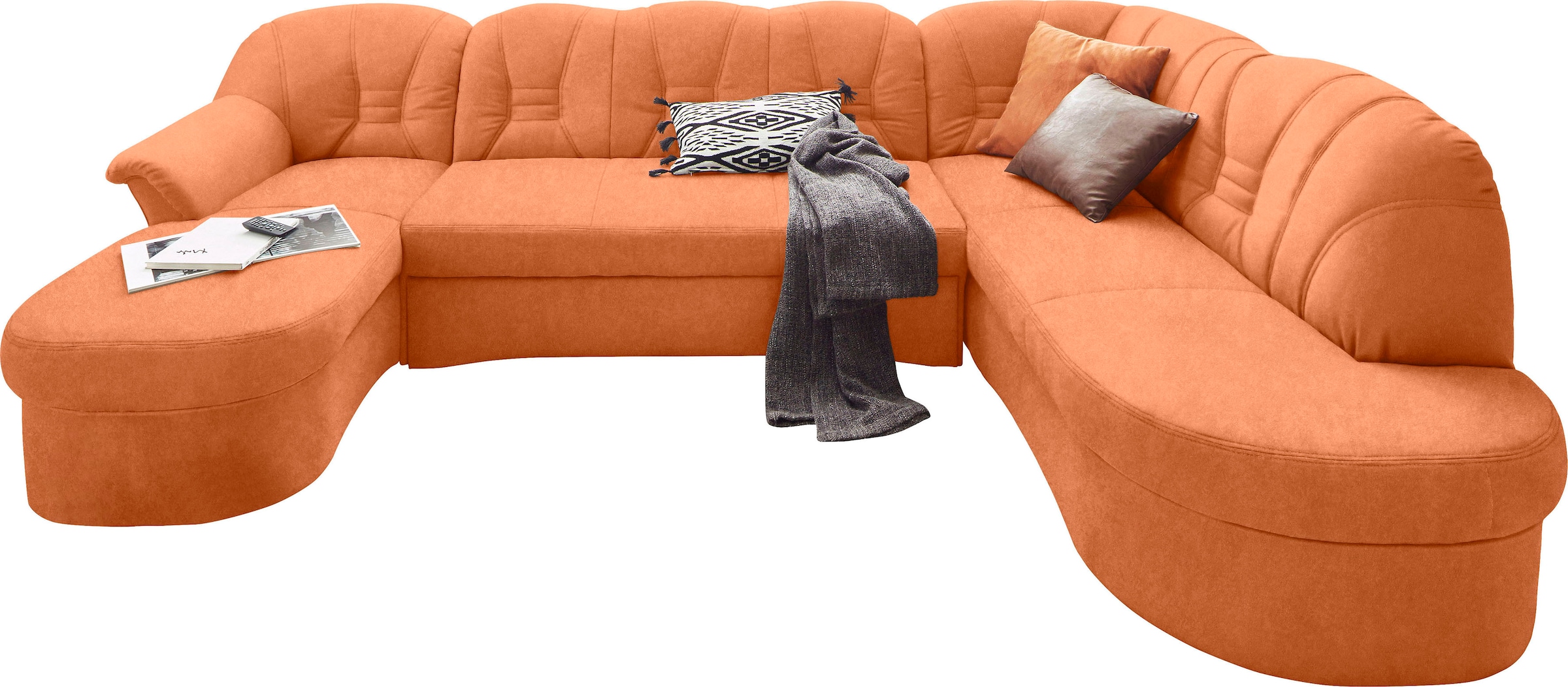 DOMO collection Wohnlandschaft »Elva, zeitlose Formensprache, elegante Rückensteppung, U-Form« wahlweise mit Bettfunktion und Federkern