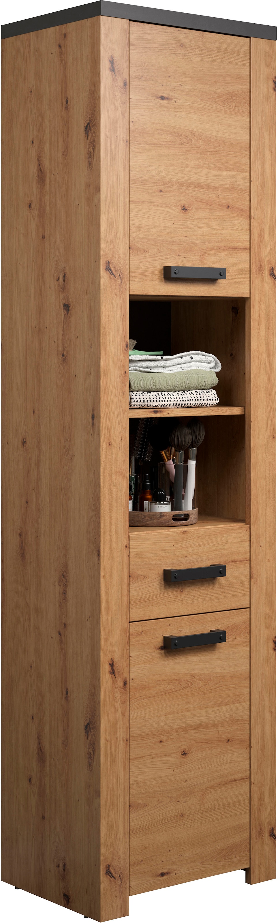 welltime Hochschrank »Ambres«, (1 St.), Badschrank in matter Echtholzoptik - Maße (B/T/H) 53/35/196 cm