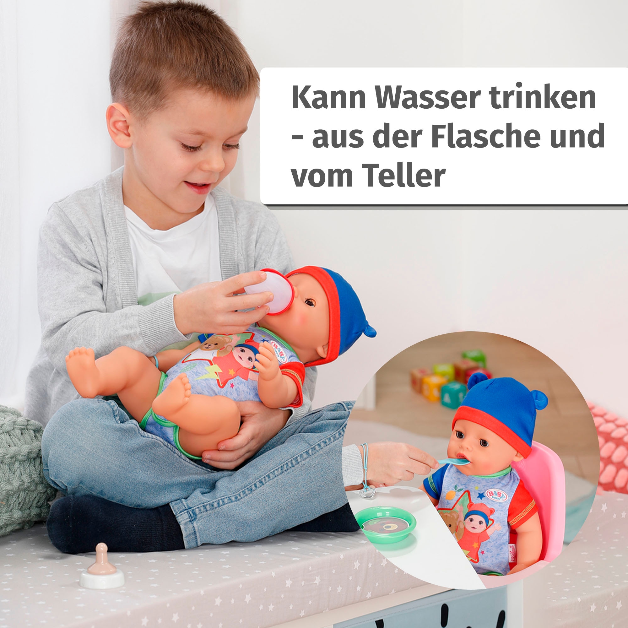 Baby Born Babypuppe »Jonas, 43 cm«, (Set, 11 tlg.), mit 10 lebensechten Funktionen