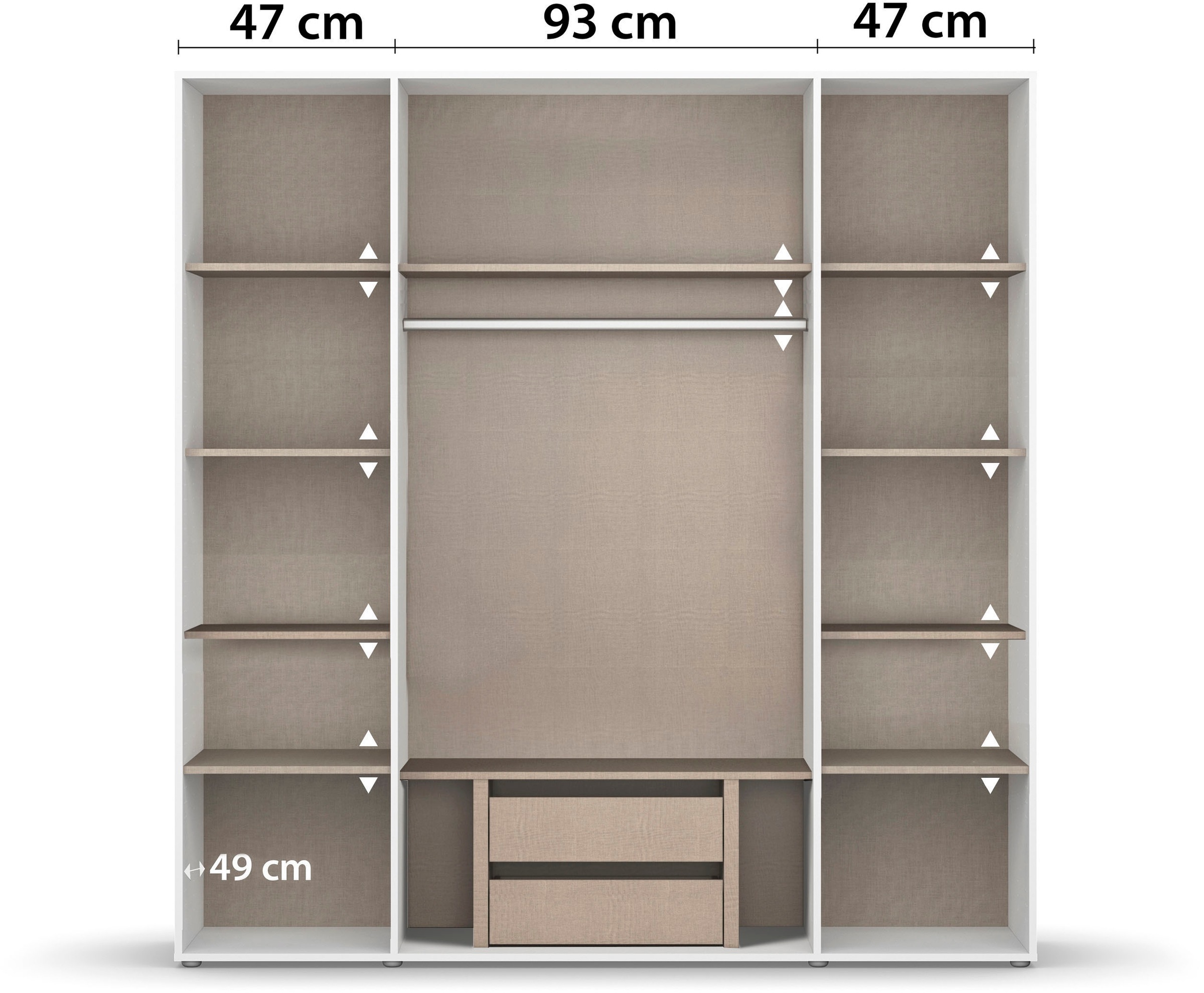 rauch Drehtürenschrank »Kleiderschrank Schrank Garderobe Wäscheschrank NAGATA viel Stauraum«, (in 3 verschiedenen Ausstattungen BASIC/CLASSIC/PREMIUM), mit modernen Stangengriffen in Graumetallic TOPSELLER MADE IN GERMANY