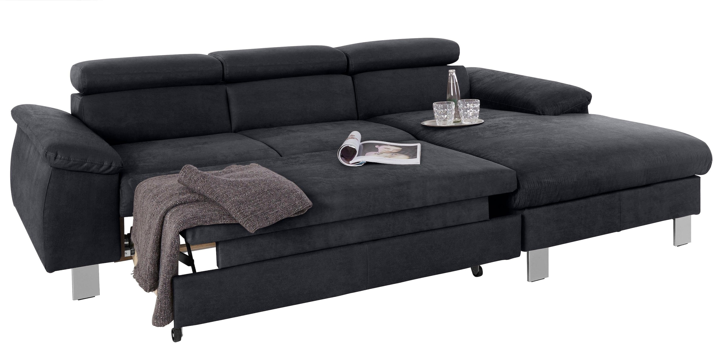 COTTA Ecksofa Komaris, Ecksofa, wahlweise mit RGB-LED-Beleuchtung und Bettfunktion/Bettkasten